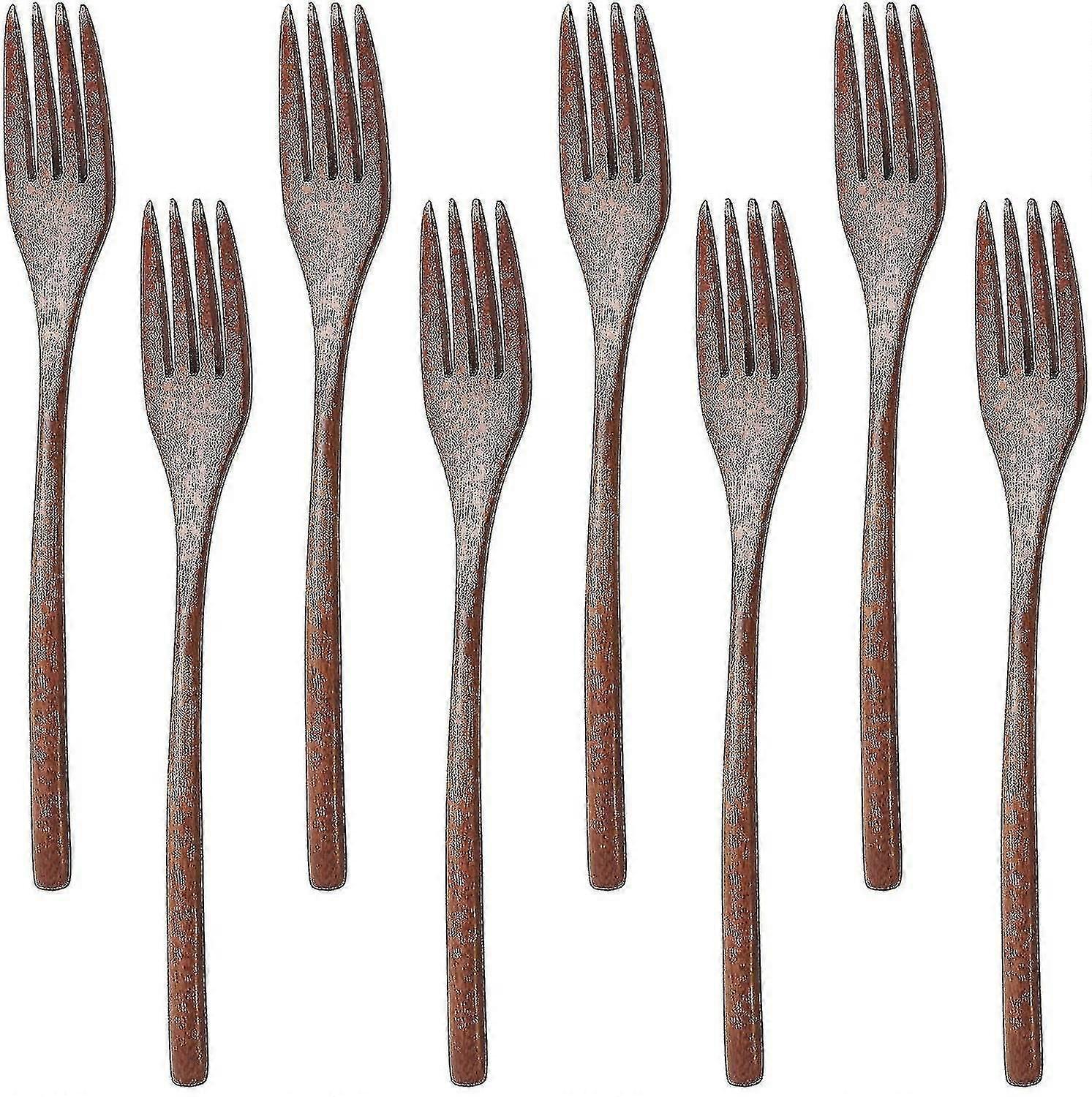 8 garfos de madeira de pacote, 9 polegadas de alça longa utensílio de cozinha artesanal