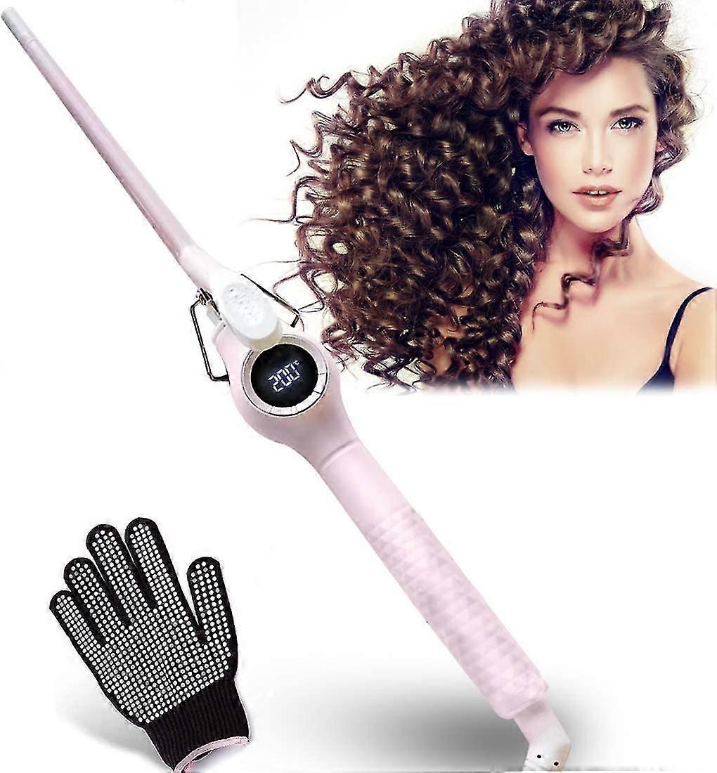 Ferro arricciacapelli professionale da 9 mm con display LCD, per piccoli mini riccioli, in ceramica e tormalina, con guanti (140-200 mm)