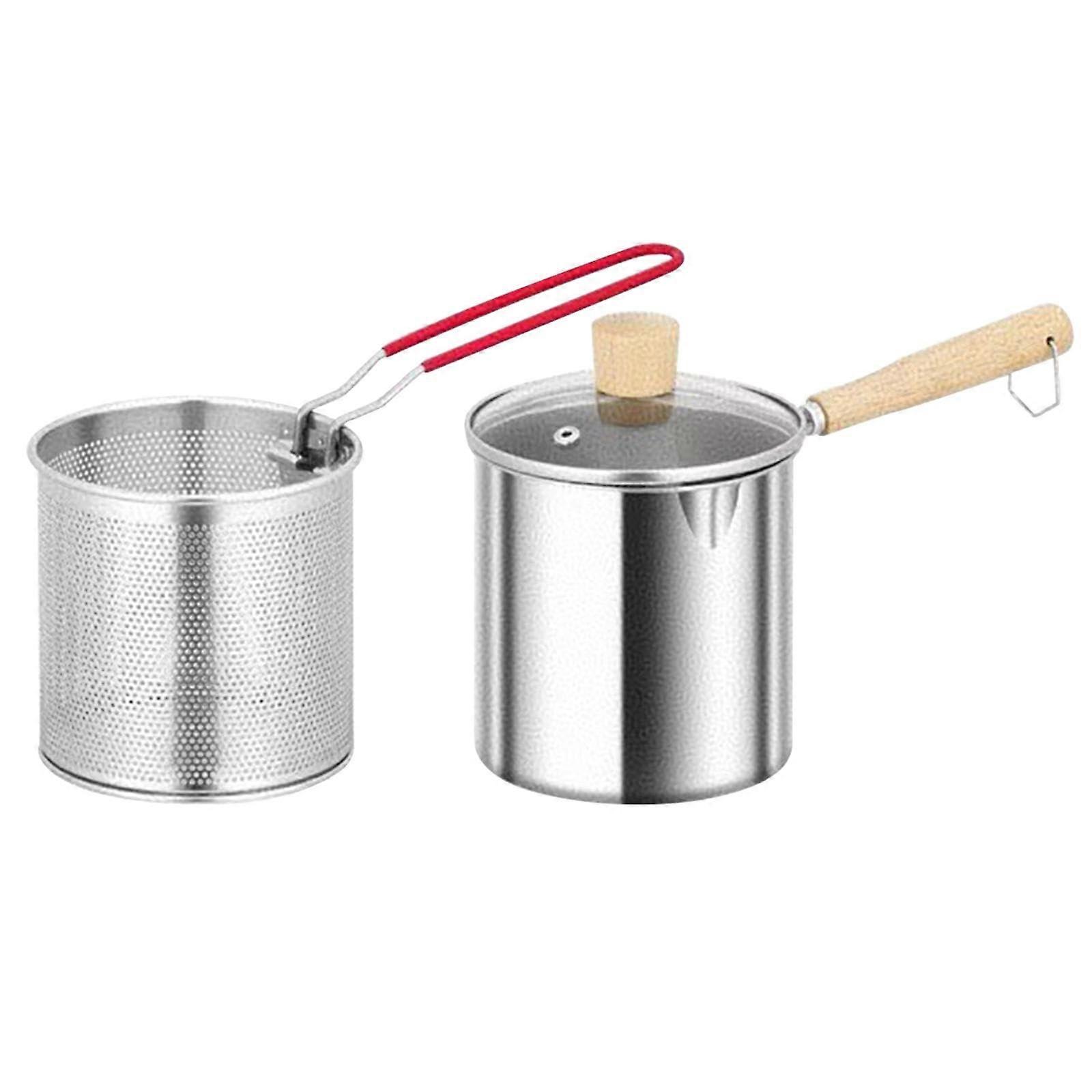 Milk Pan with Pouring Lip, Deep Frying Pot, Chocolate Melting Pot, Multipurpose Cooking Pot with Handle and Oil Filter