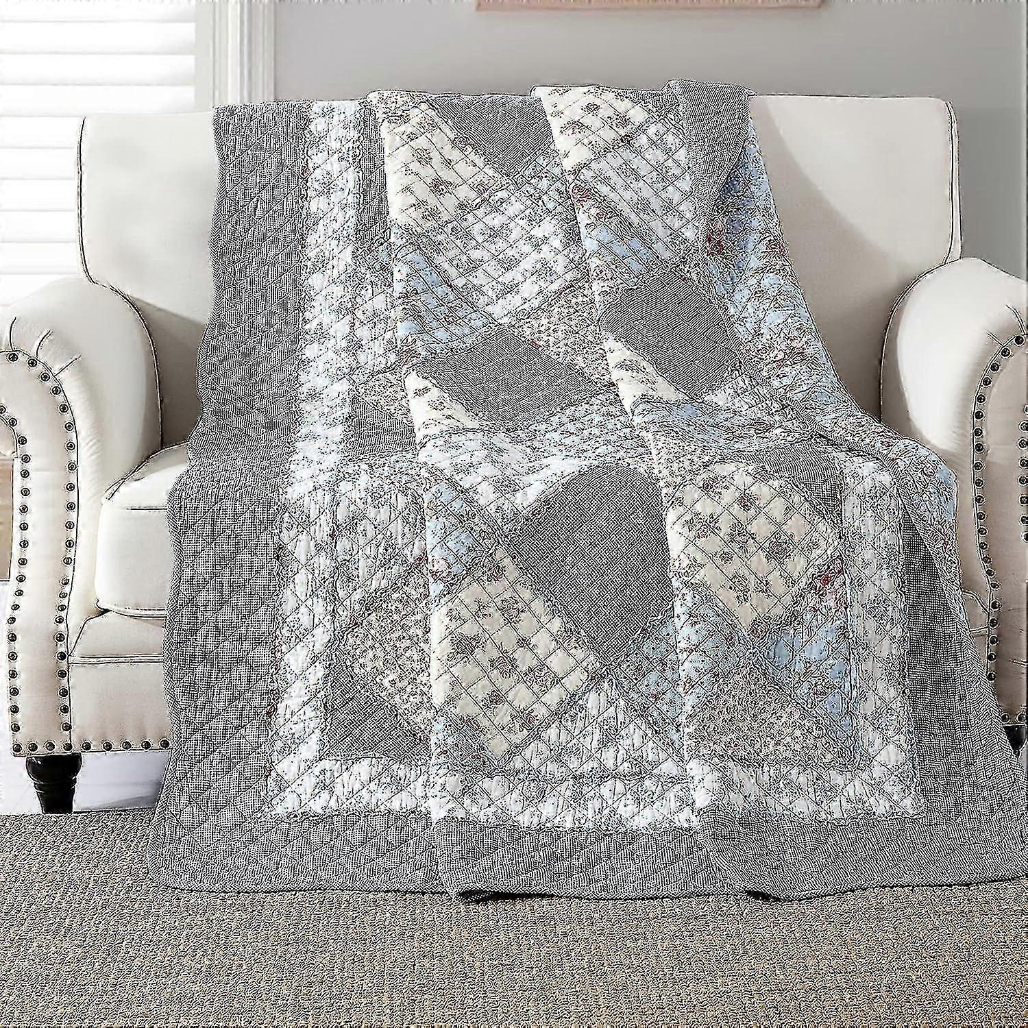 Couvre-lit Bleu 130x150cm, Couvre-lit Simple 100 % Coton doux et confortable, Motif Bleu