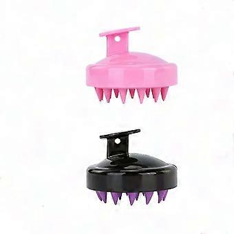 Scalp Massage Shampoo Brush with Soft Silicone Bristles for Dandruff Removal & Scalp Exfoliation (Black+Pink)