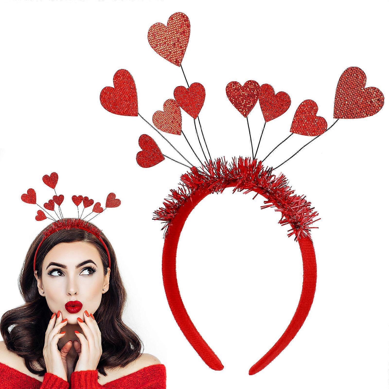 Heart Decor Headband for Valentine's Day Party with Elastic Felt Material Red Color Fits Most