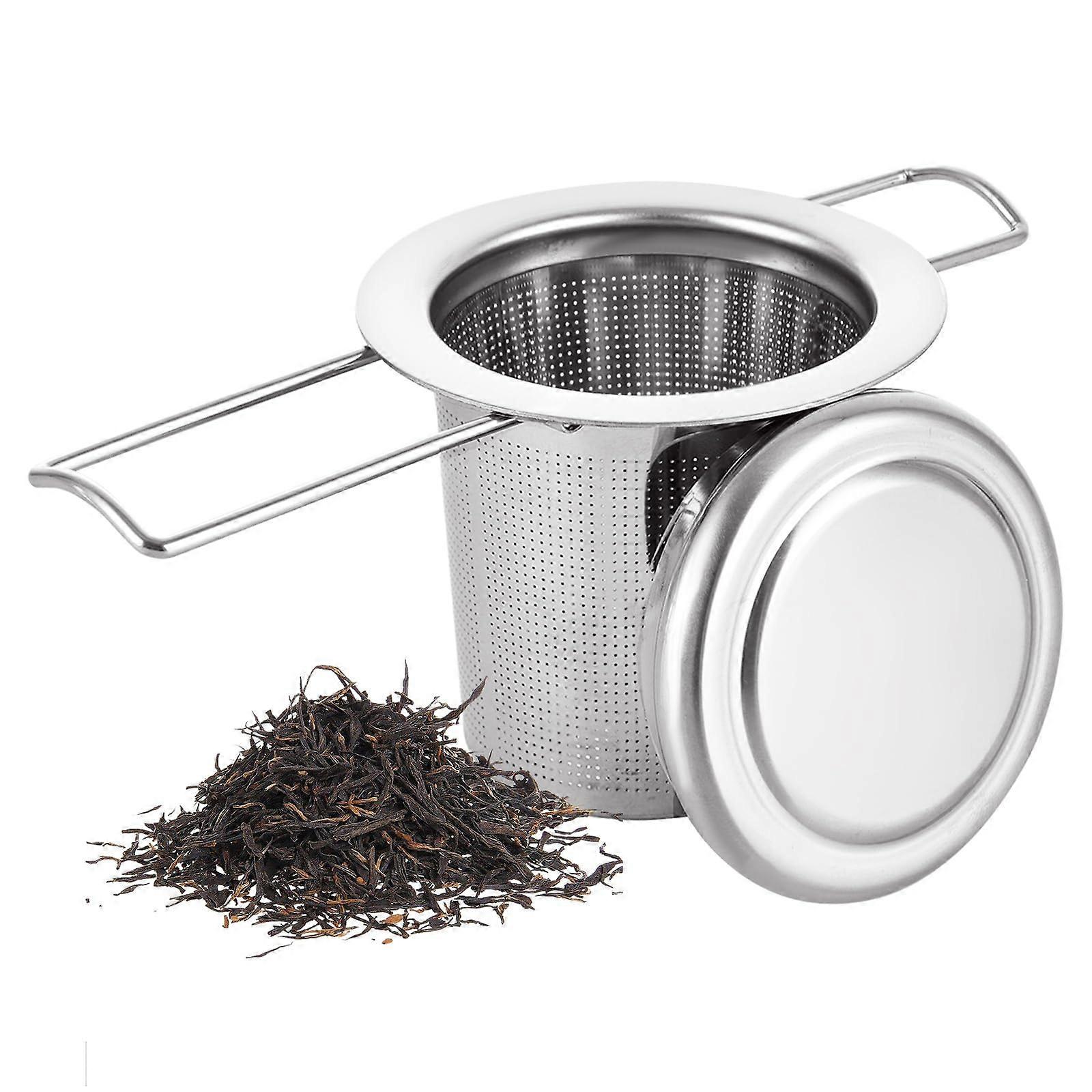 Tea Infuser 304 Stainless Steel Fine Strainer with Lid and Foldable Handle for Loose Tea and Coffee Brewing, 1 Pack