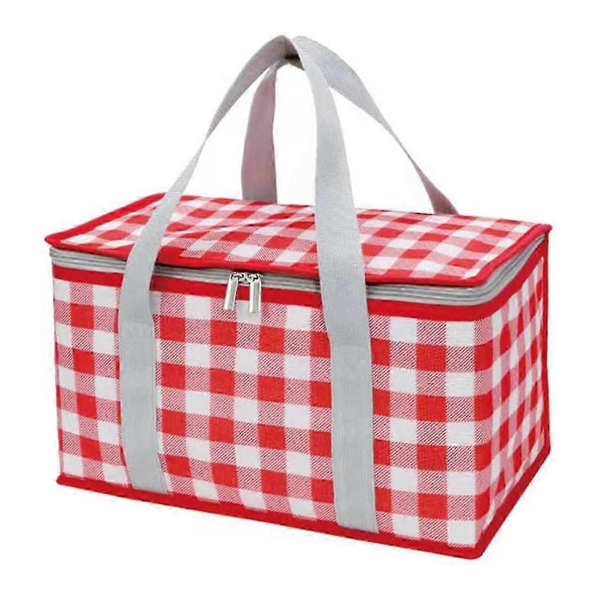 Insulated Bag Picnic Basket Bags Beach Bag Foldable Cooler Bag Reusable with Zippered Top-for Warm or Cold Picnic Red