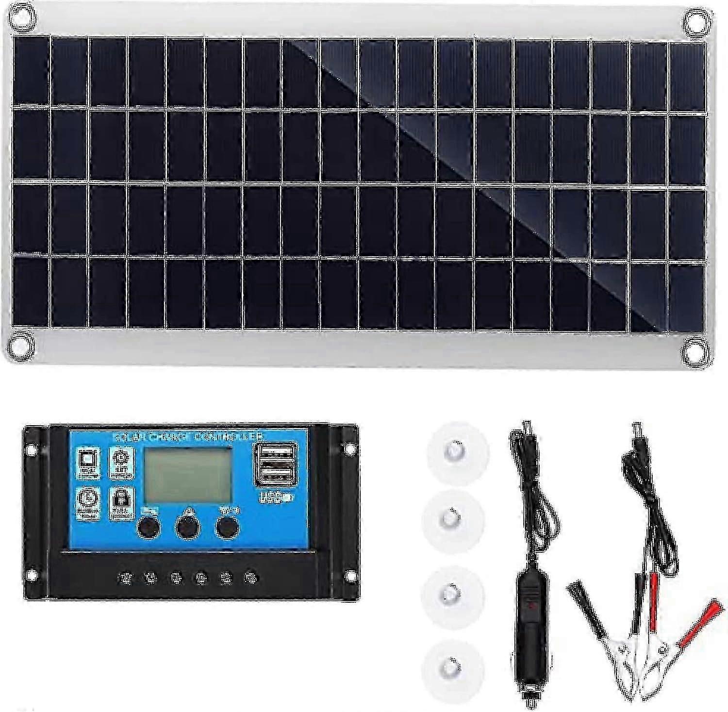 300W 12V Solar Panel Kit with Battery Charger, 10A-60A Controller for Off-Grid System - 300 Watt 12 Volt Solar Power