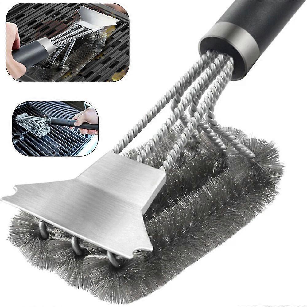 Stainless Steel Brush With Integrated Scraper Kitchen Utensils Scrubbing Tool for BBQ Grates Rack