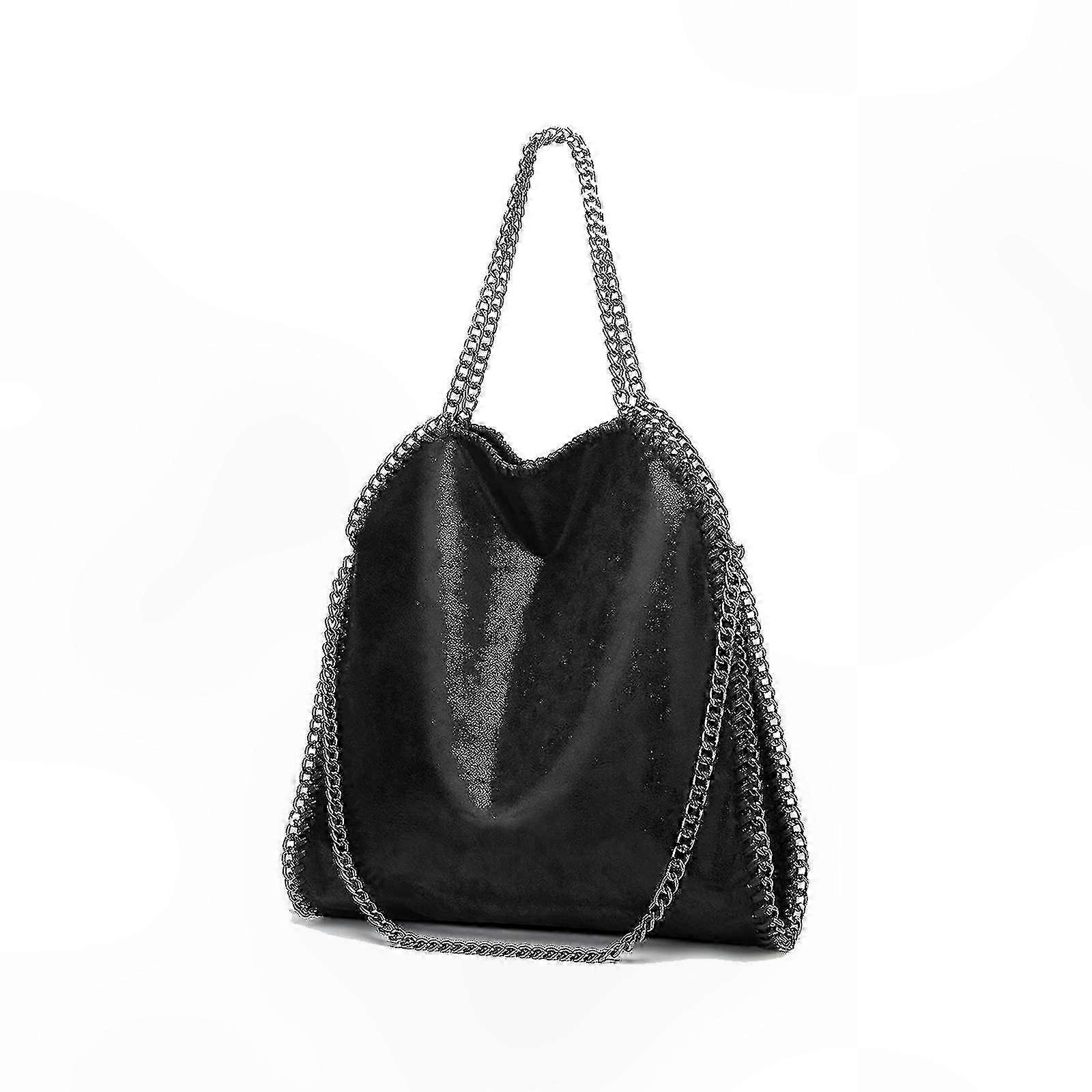 Large Tote Bags for Women, Soft Leather Top-Handle Shoulder Bag with Chain Accent, Stylish Casual Handbag in Black