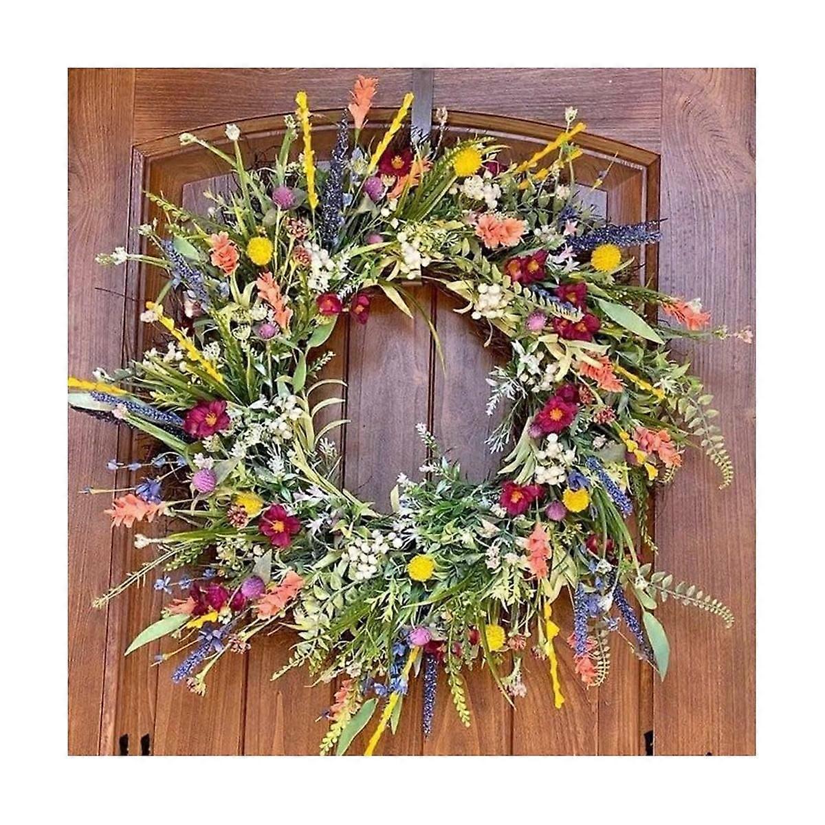 Spring Wreaths for Front Door 18in Outside Welcome Summer Flowers Weatherproof Greenery All Seasons