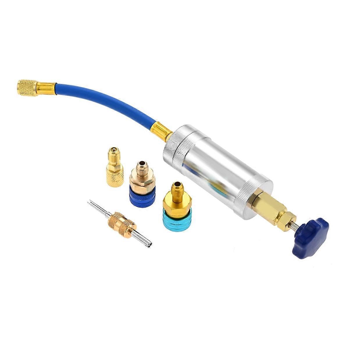R134A R1234YF R410A AC Oil Dye Injector Oil Filling Syringe 1/4 Inch SAE and 1/4 Inch SAE for R1234YF Refrigerant System