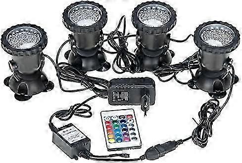 Lumières d’aquarium RVB multicolores imperméables à l’eau avec télécommande pour piscine d’aquarium d’aquarium d’étang de jardin, prise britannique (ensemble de 4 lumières