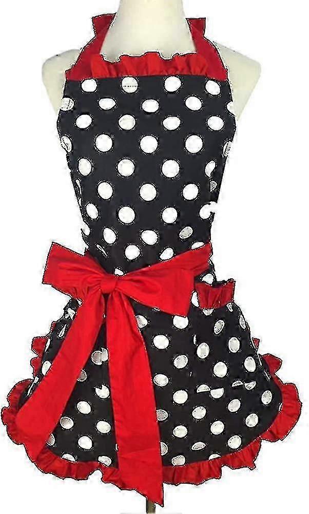 Cute Apron Retro Black Polka Dot Retro Ruffle Side Vintage Cooking Aprons