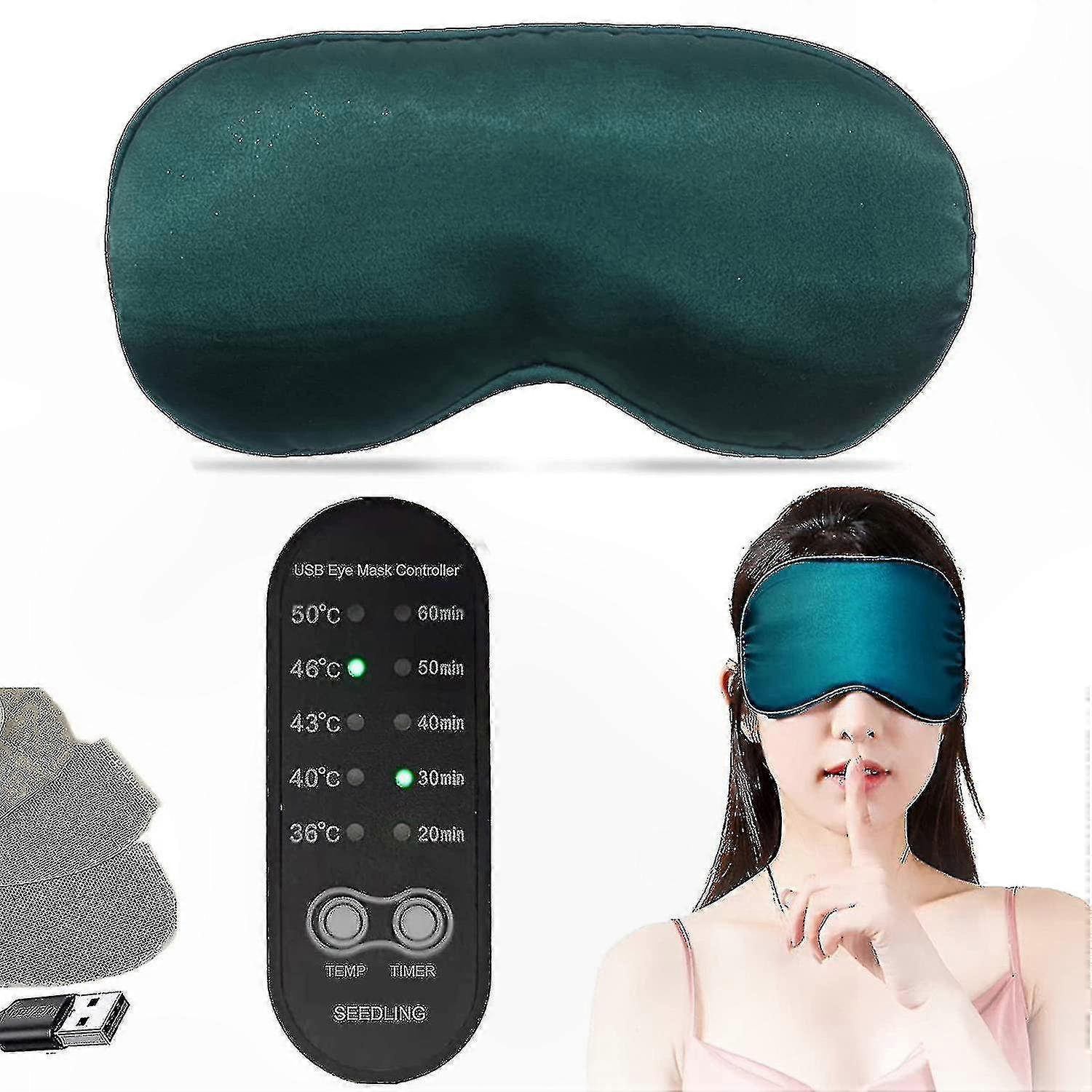 Thermal Sleep Mask for Dry Eyes, Silk Eye Cover with USB Heating and Timer Control