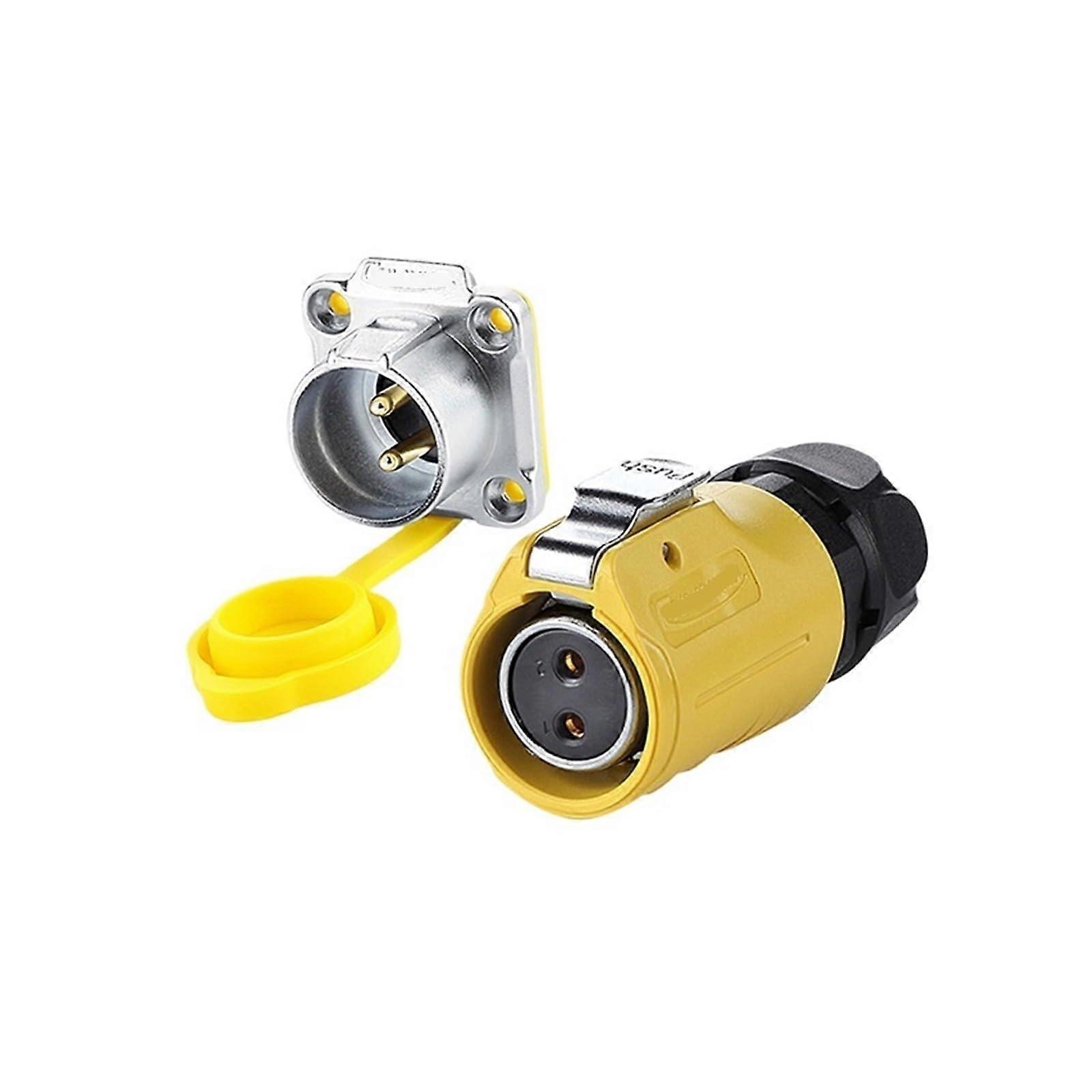 LP20 Aviation Plug Socket 2Pin Yellow IP68 Flange Reverse Installation UL Listed 5V