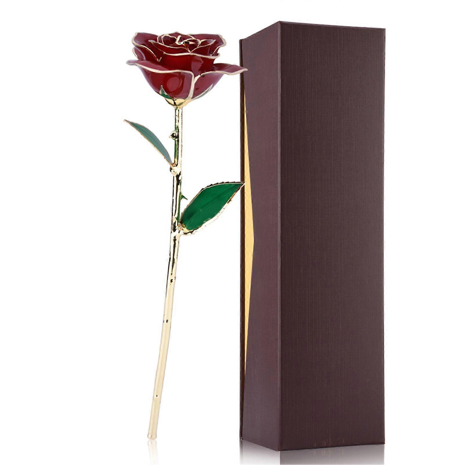 Love Forever Long Stem 24k Gold Foil Trim Red Rose Flower Best Gift for Valentine's Day