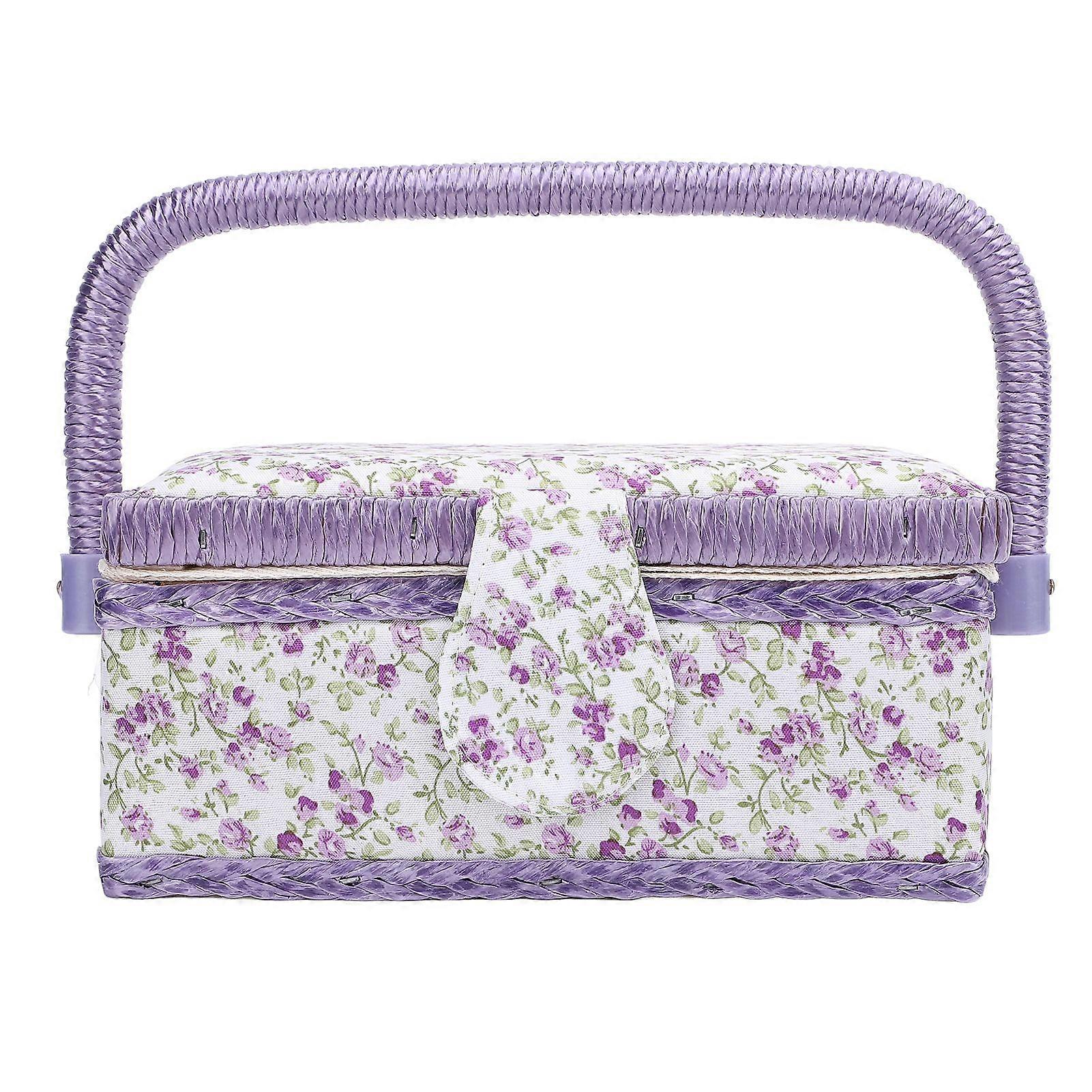 Sewing Tool Basket with Removable Tray Portable Needlework Tool Organizer for Thread Scissors Spool Buttons