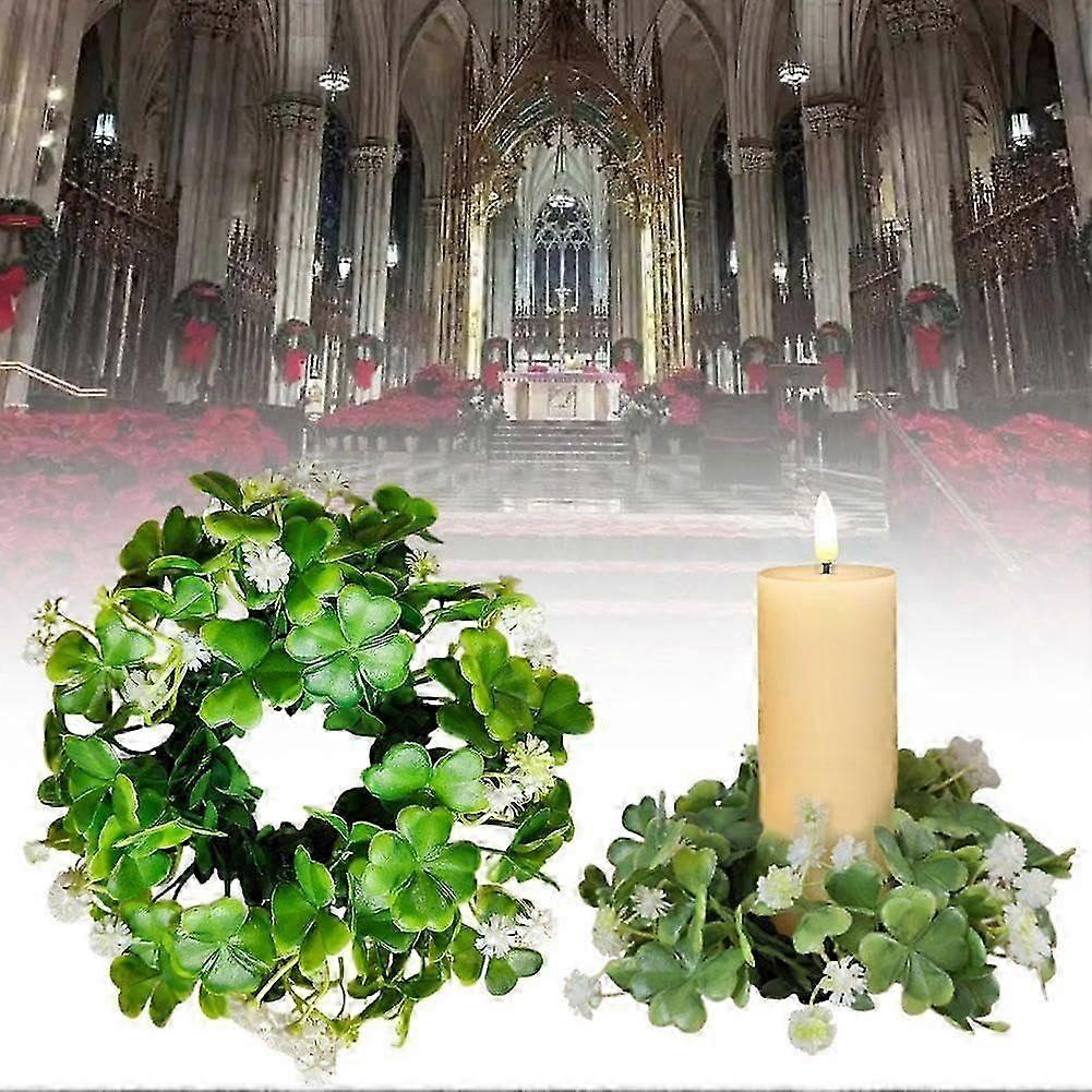 Faux Shamrock St. Patrick's Day Candle Holder Holiday Decoration Candle Holder Mini Wreath (without Candle)