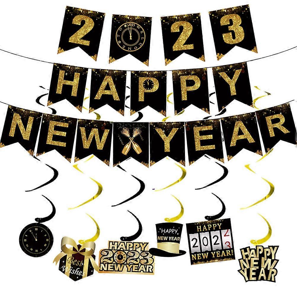 2023 Happy New Year Banner for Party Use with 2Sets Hanging Swirl