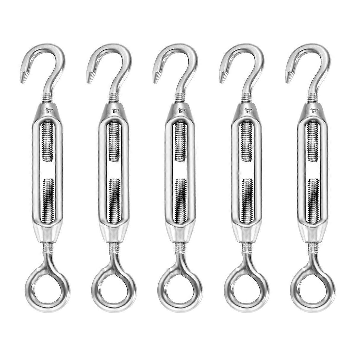 Hook and Eye Turnbuckle 5Pcs Ideal for Tightening Ropes in Rope Systems Crafted from Silver Stainless Steel