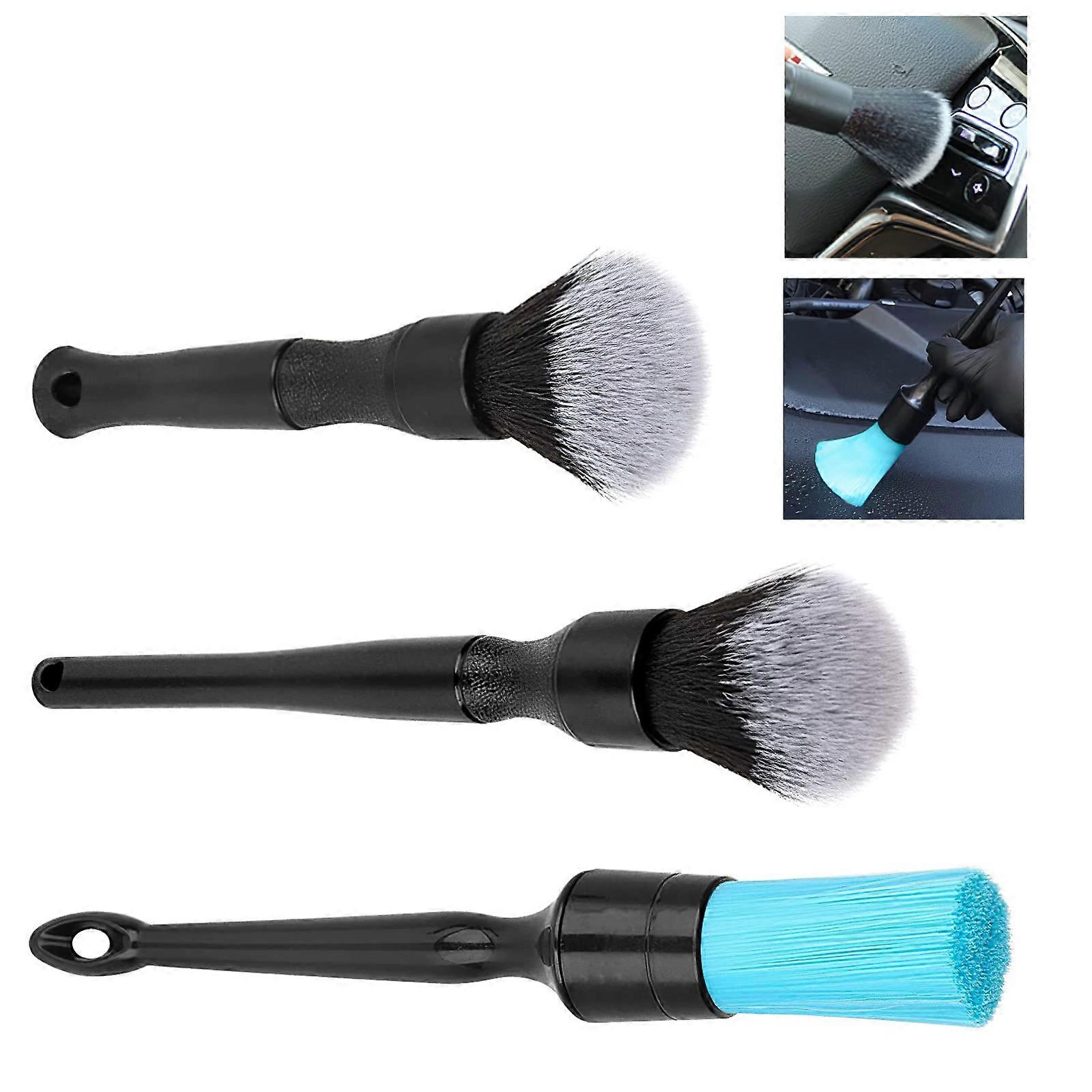 3Pcs Car Detailing Brush Set Soft Boar Hair No Scratch Microfiber Kit For Dashboard Air Vents Emblems Engine Bay Wheels