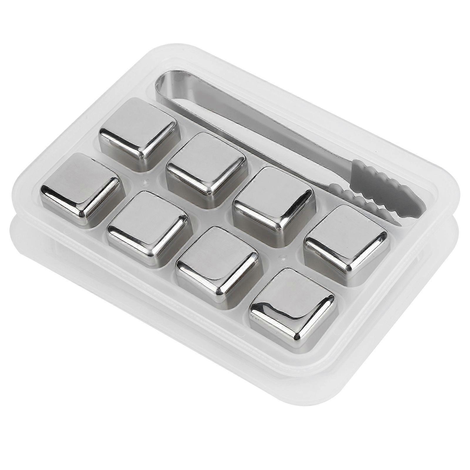 304 Stainless Steel Whiskey Wine Stones Reuseble Ice Cubes Ball with Box Bar Party Supplies(8PCS+Clip )