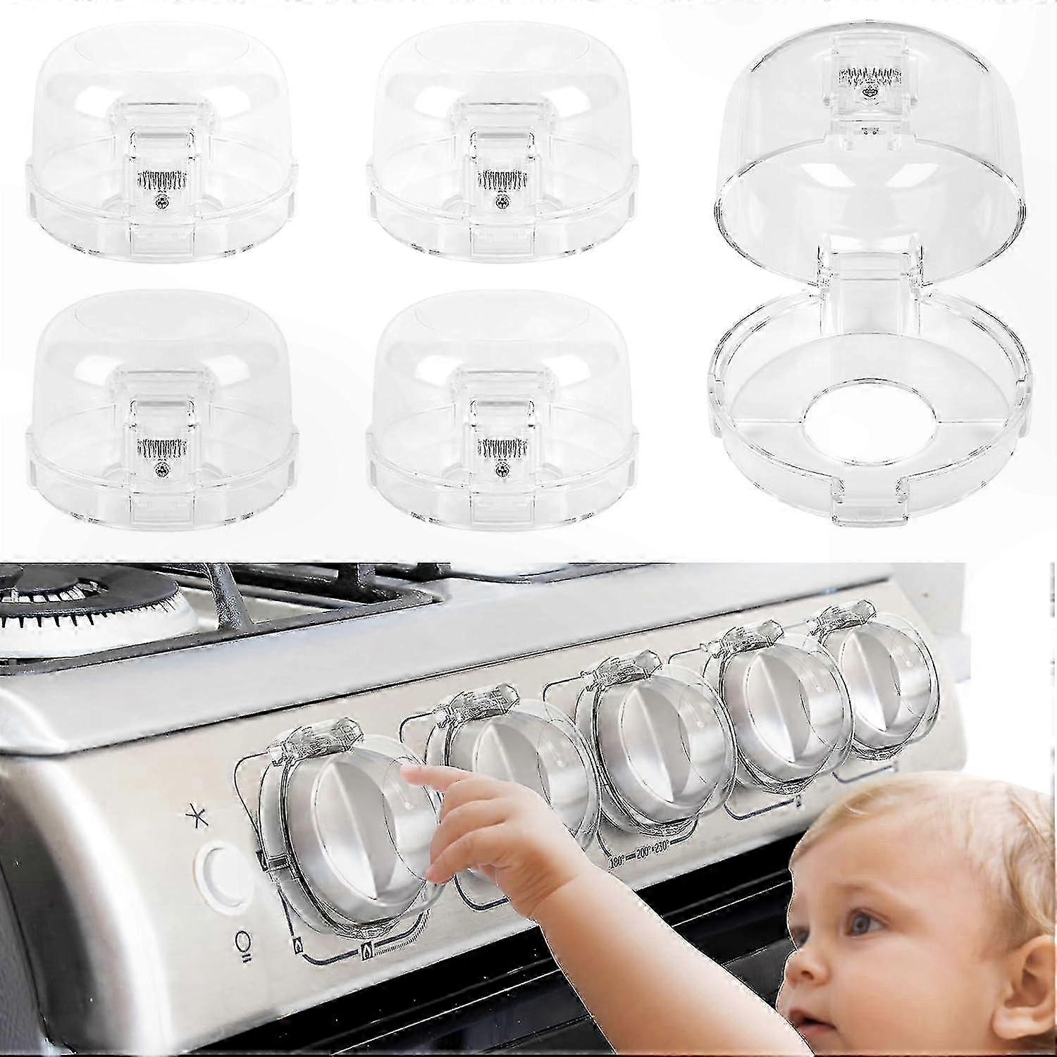 5-Pack Clear View Stove Knob Protectors for Child and Pet Safety Universal Fit