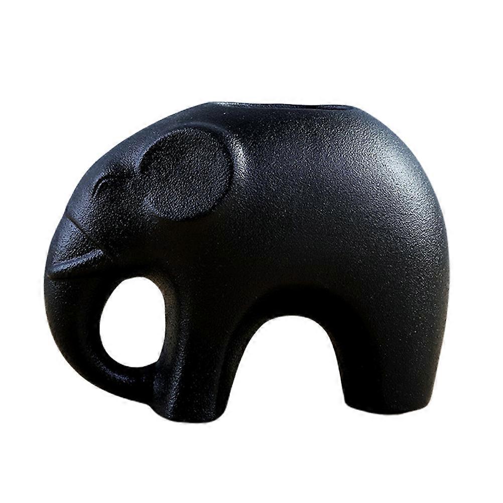 Ceramic Elephant Flowerpot for Succulent 3Pcs Black Office Desktop Decor