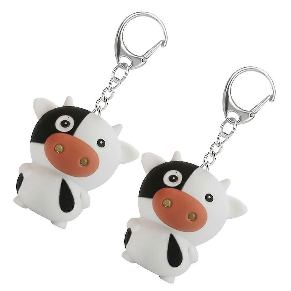 Cartoon Cow Keychain Ring Multi Color 3.3x4.4x4.5cm Luminous Sound Key Holder 2Pack