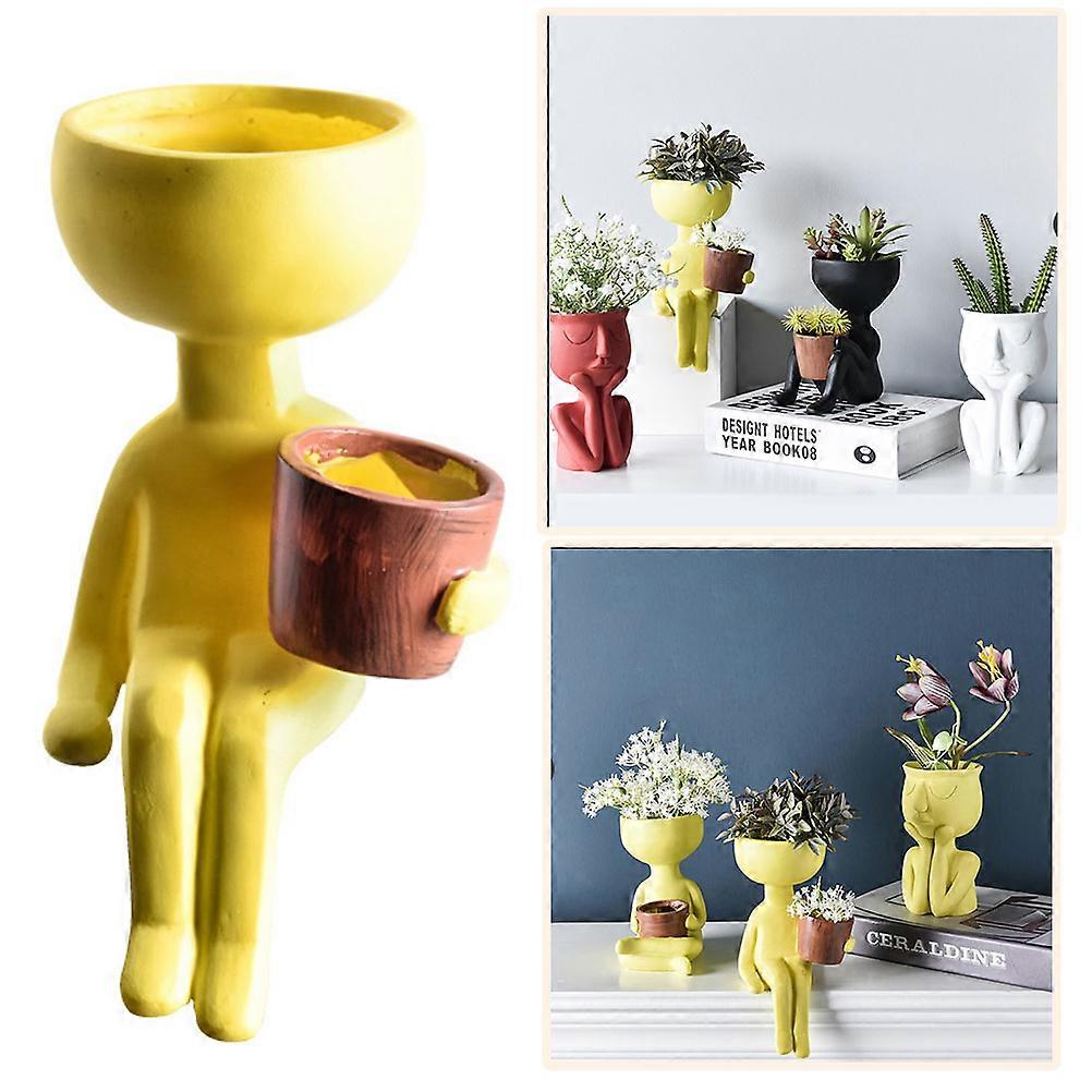 Abstract Planter Nordic Face Art Flower Container for Office Home Window Decor Yellow Decoration 1Pack