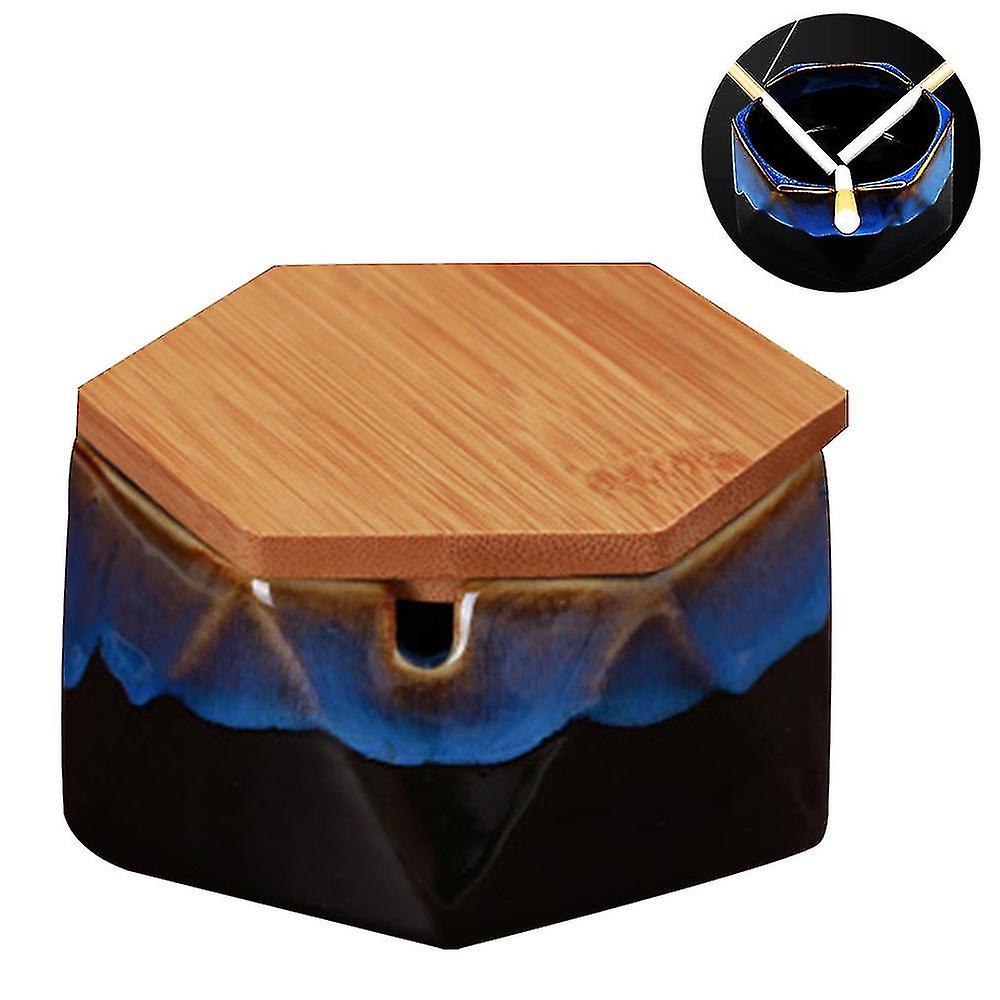 Ceramic Ashtray With Lid, Windproof Design And Geometric Shape