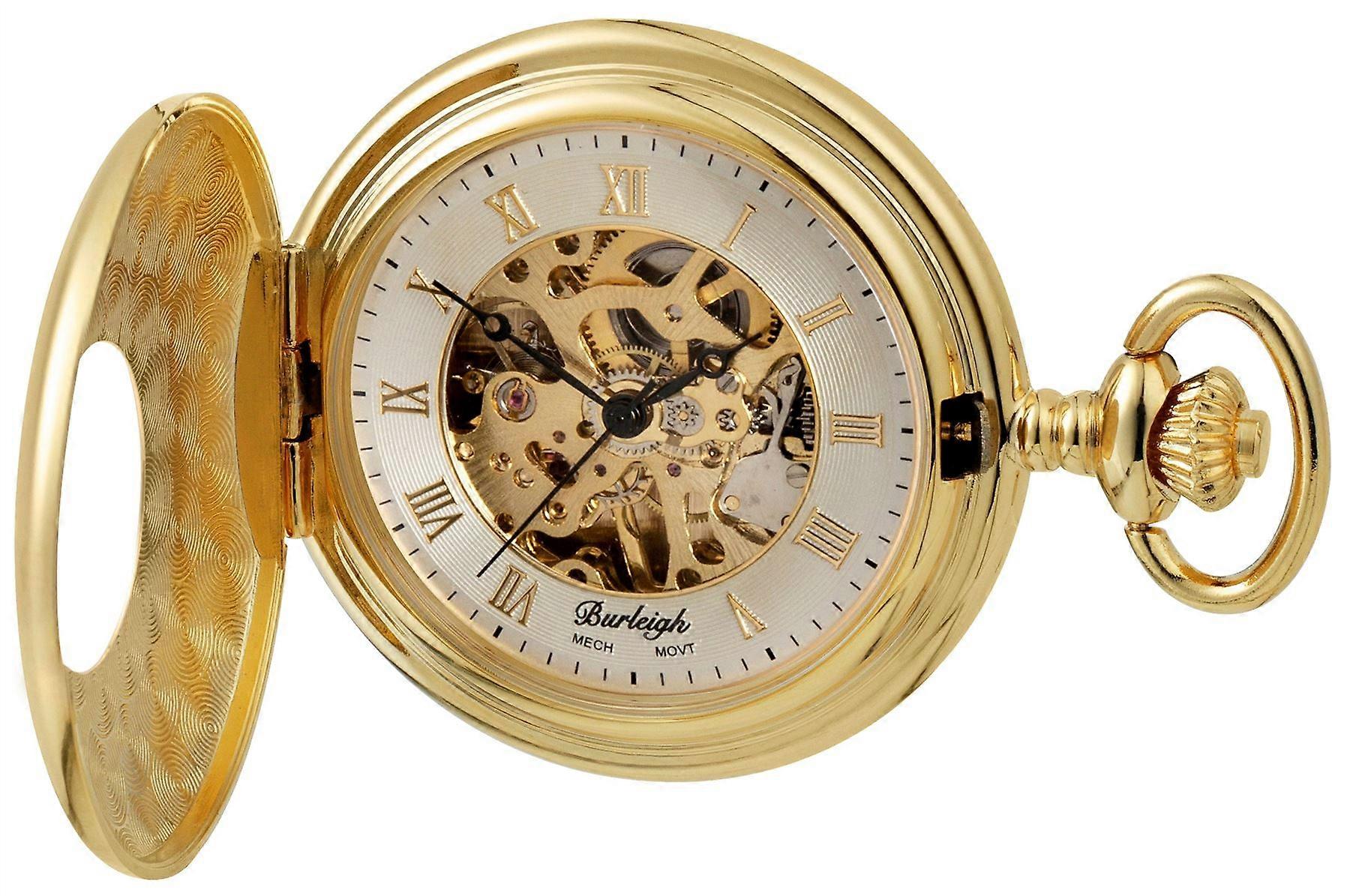 Burleigh Half Hunter Mechanical Pocket Watch - Gold