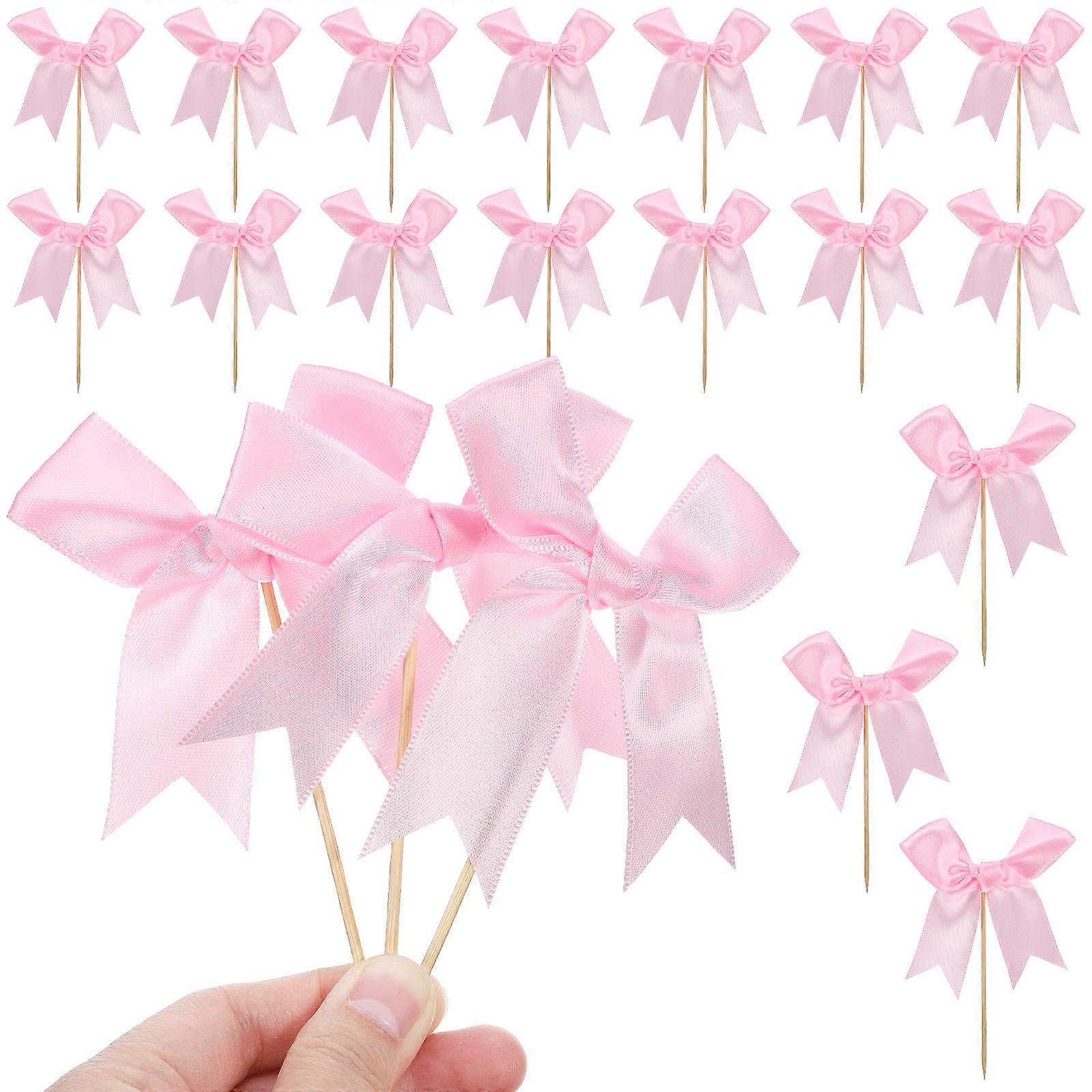 Bowknot Cake Topper Pink for Decoration 100Pcs Cupcake Picks