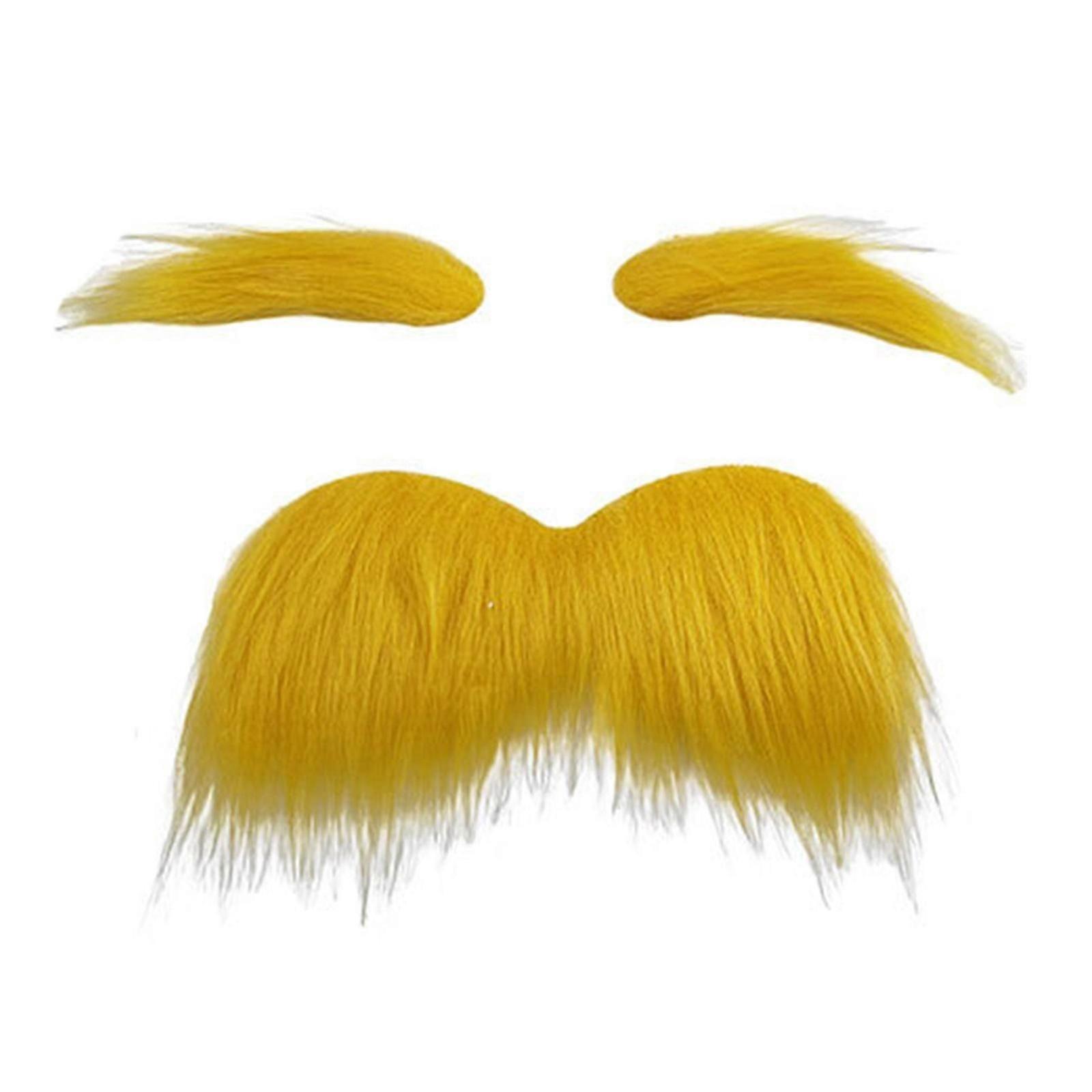 Nep Baarden Snor en Wenkbrauwen Set, Gele Snorren Wenkbrauwen Zelfklevende Baard voor Kind Volwassen Halloween Kerstmis