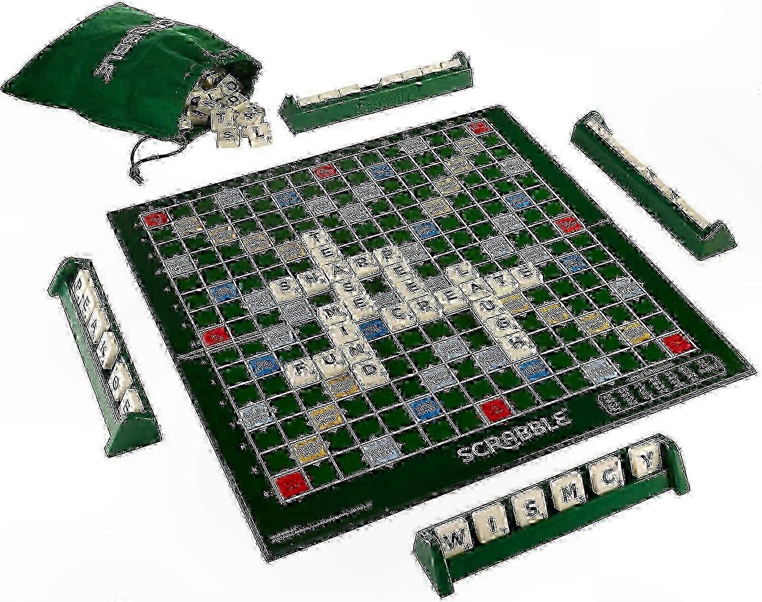 Big Scrabble Game with Rotating Wooden Board and Foldable Design