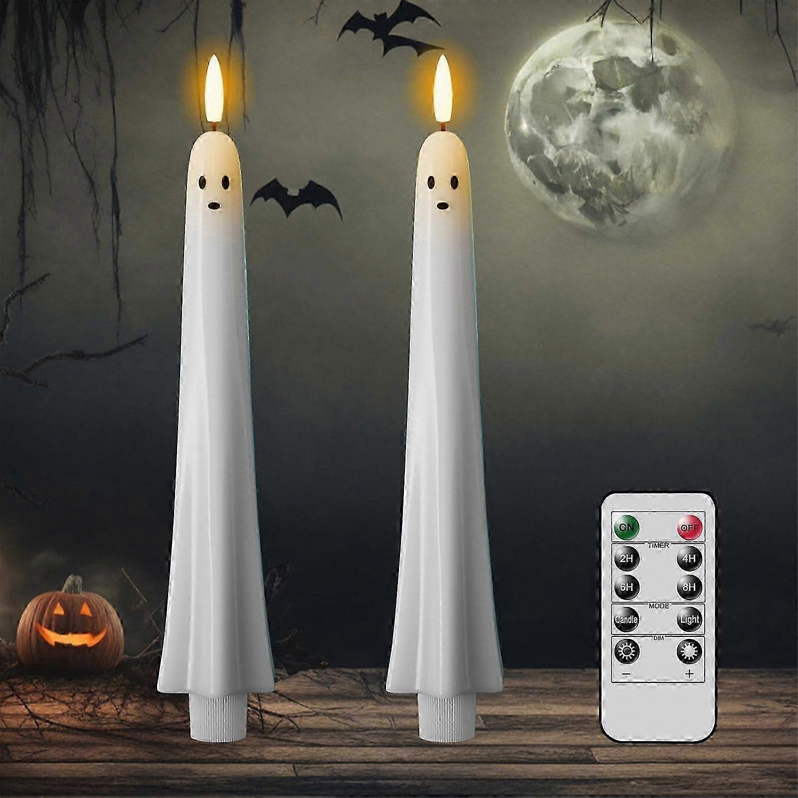 2-Pack LED Flicker Candles, Spooky Halloween Decor with Ghost Design for Party Lighting