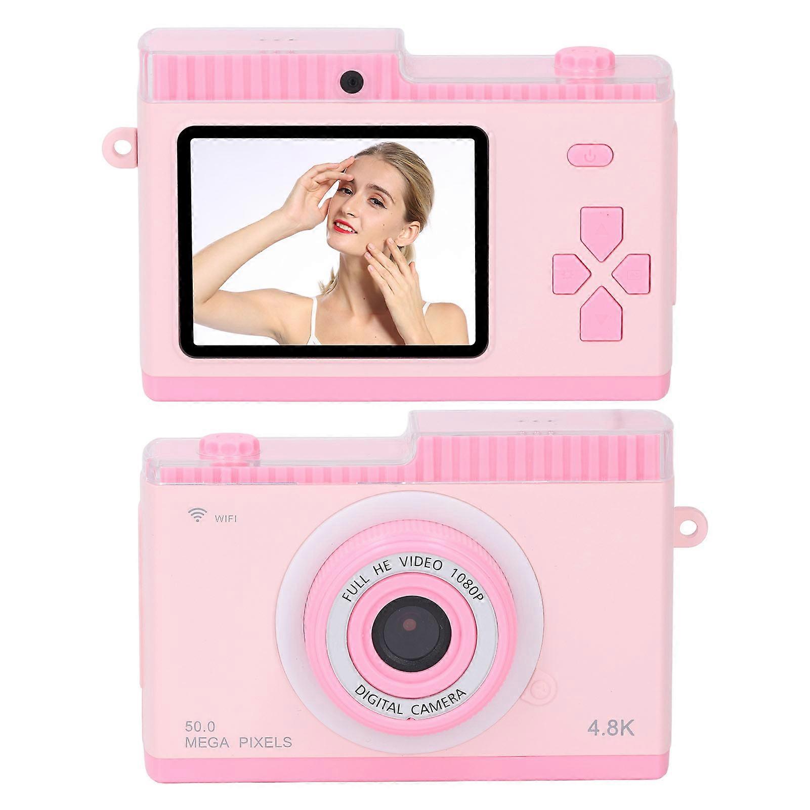 Digital Camera with Front and Rear Dual Lenses 48MP 1080P HD 8x Digital Zoom Autofocus Pocket Compact Camera with 2.4 Inch Screen for Travel Pink 