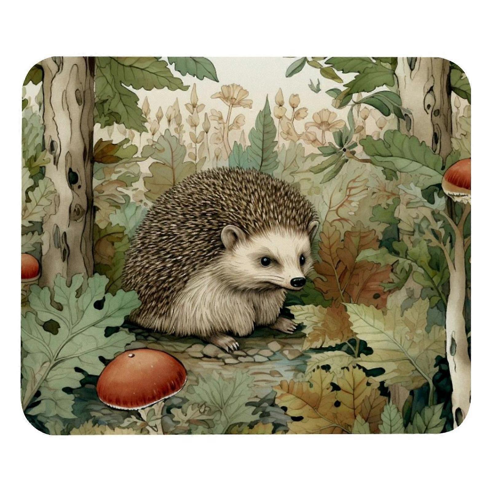 Square Mouse Pad, Non-Slip Rubber Base Computer Mousepad for Office Laptop - Hedgehog Trees Leaf