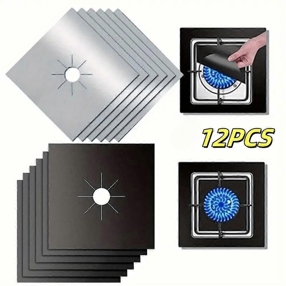 12-piece set of black thickened gas stove mats, non-stick and heat resistant up to 450°F, scratch-resistant burner protection mats.