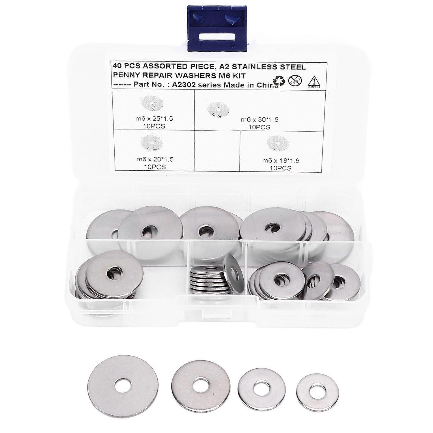 40pcs Mudguard Washer Assortment Kit 4 Sizes 304 Stainless Steel Universal M6 Mudguard Washers for C