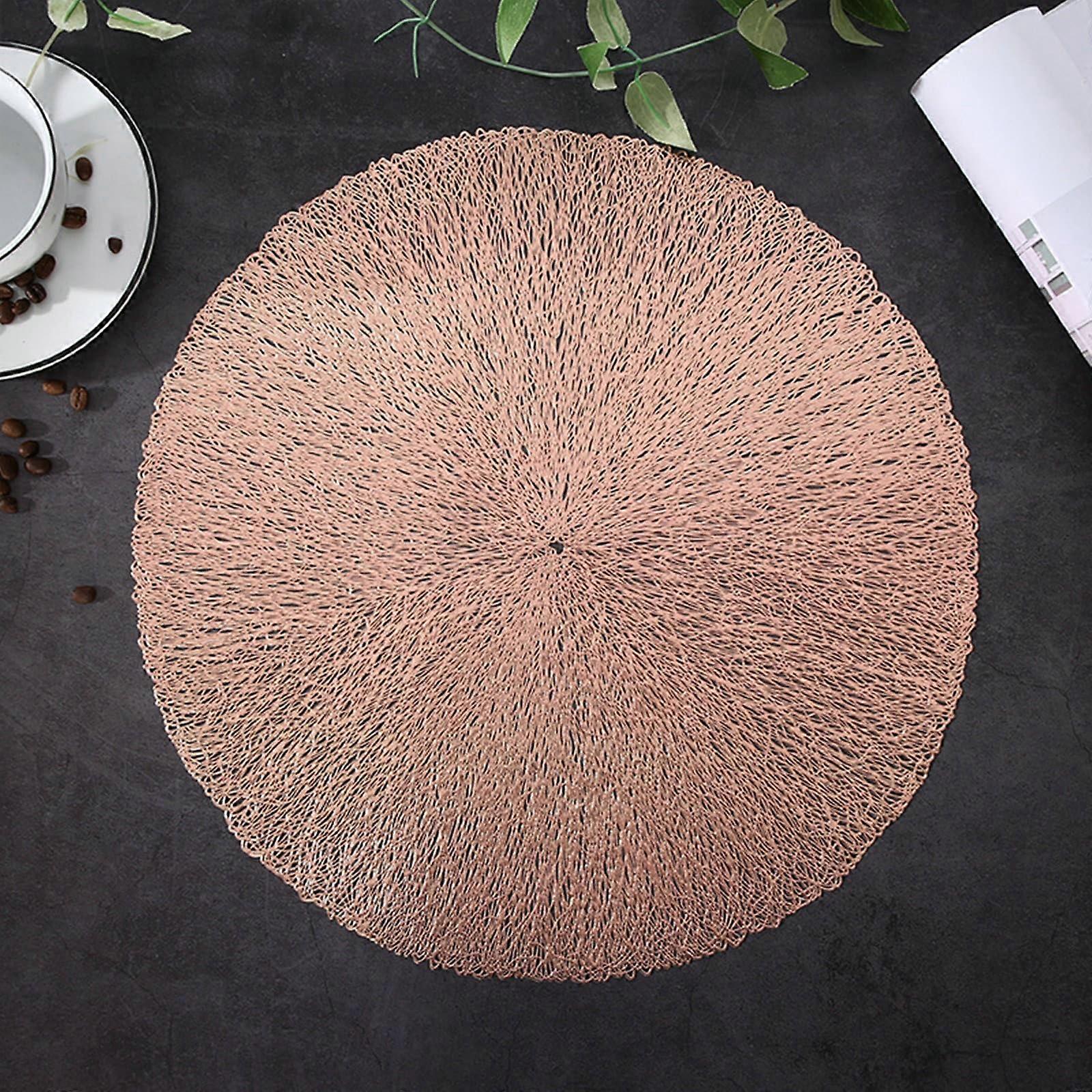 Placemats Set Of 6, Round PVC Table Mats, Retro Vintage Style, Rose Gold, 38 Cm, Washable, For Home