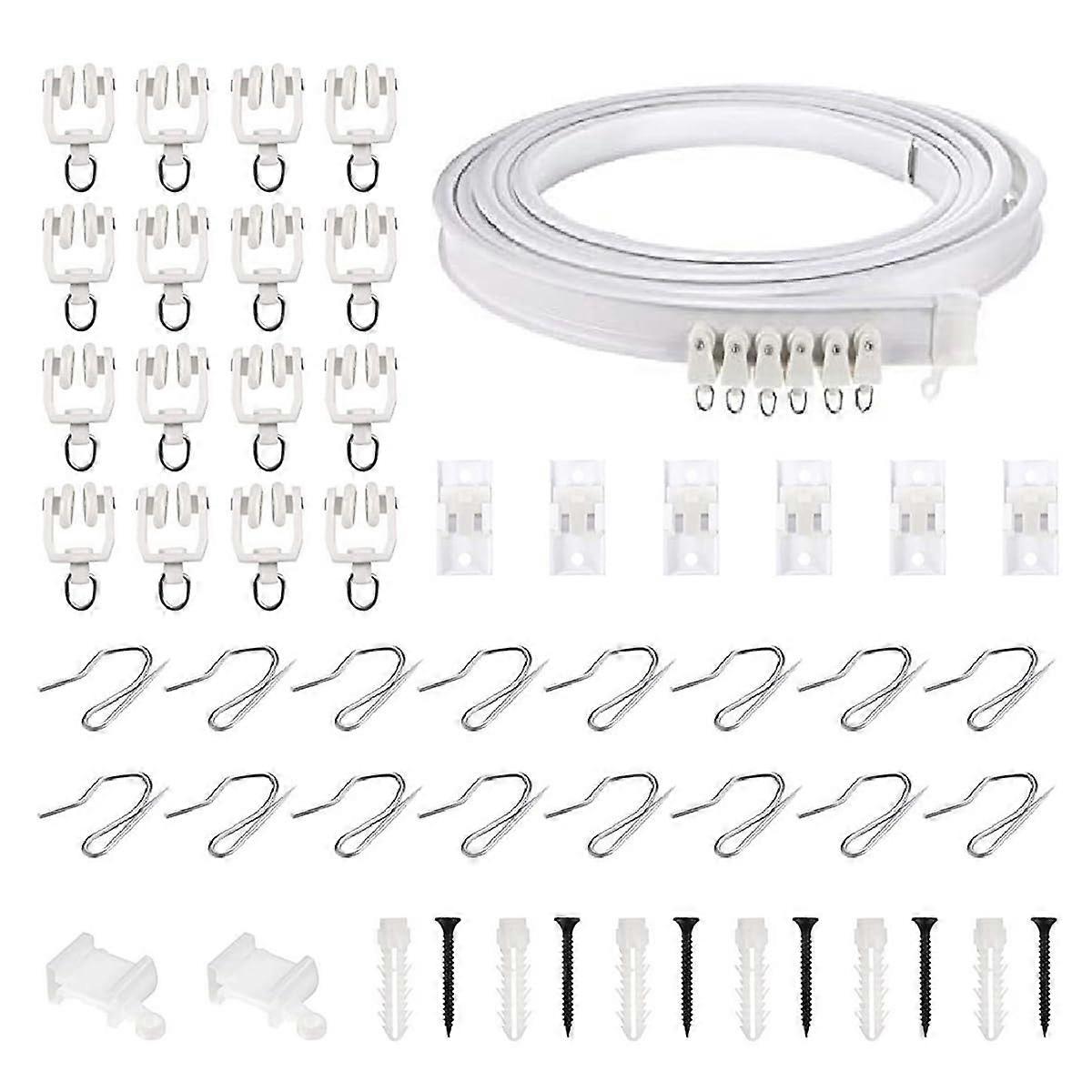 Flexible Ceiling Curtain Rail with Curved Track and Quiet Rollers for Shower, RV, Window or Room Divider (2m)