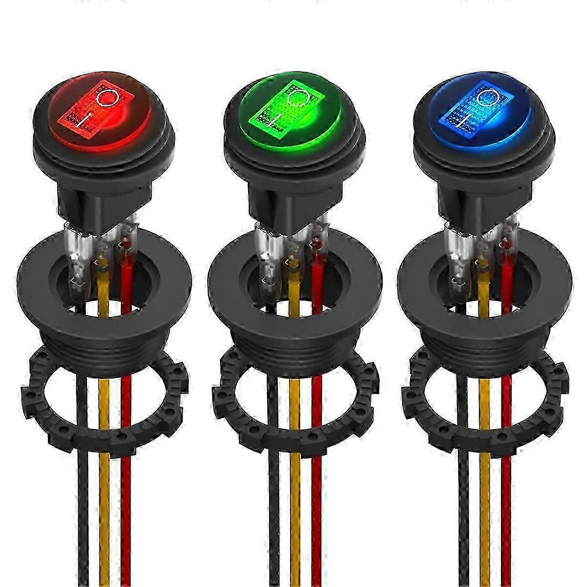 Round Rocker Switch 12V 20A UL Listed Waterproof Marine Round Toggle Switch LED Lighted on Off Switch Heavy Duty 3 Color