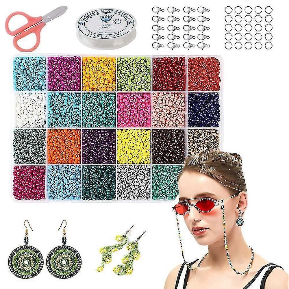 14400pcs 3mm 24 Colors Mini Glass Beads For Threading Diy Beading Kit Craft Beads Bead String For Bracelets Necklaces