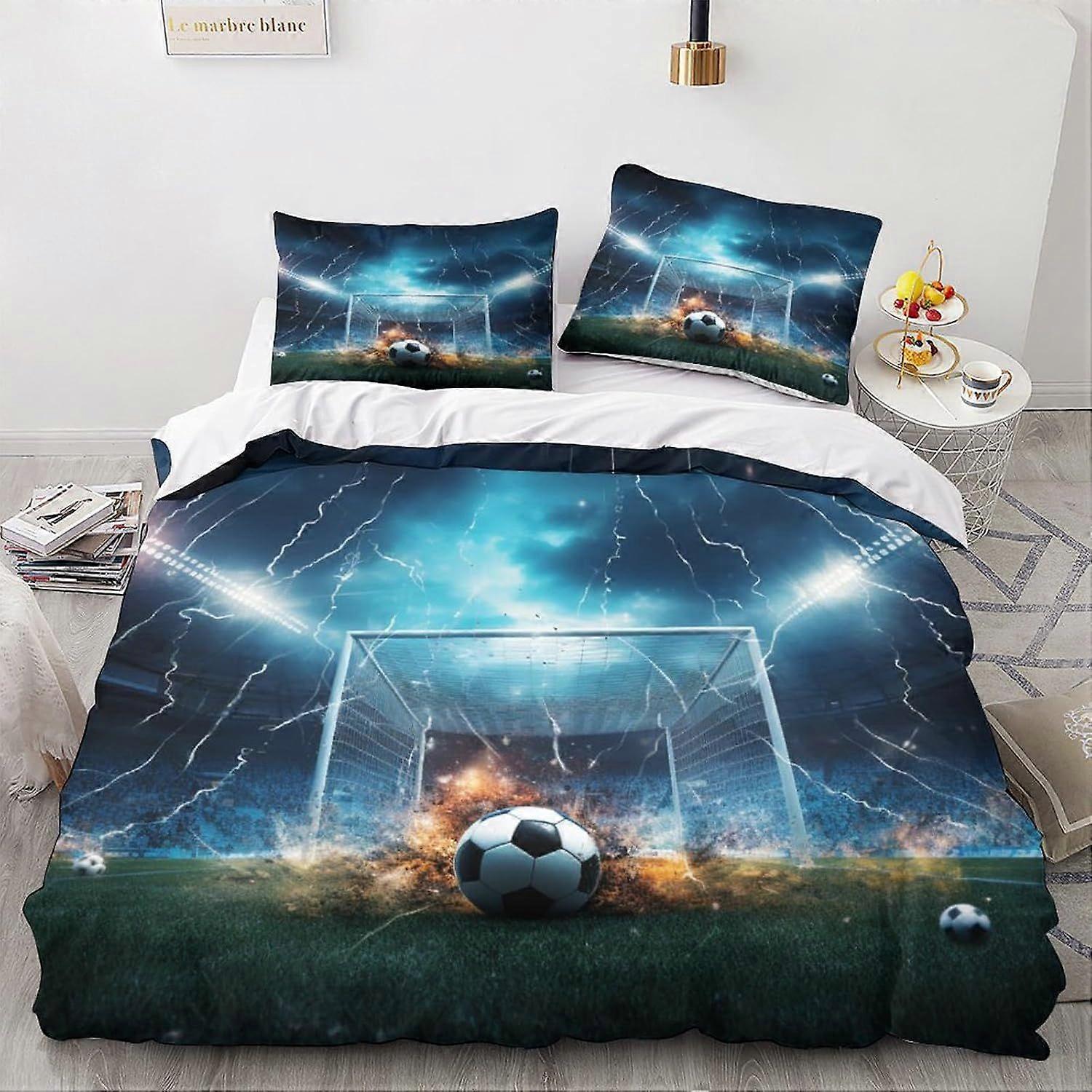 LikeEj 3D مطبوعة كرة القدم الكرة الفراش مجموعة للمراهقين كرة القدم نمط غطاء لحاف مجموعة مع أكياس وسائد الرياضة ستوكات غطاء لحاف مع إغلاق سستة