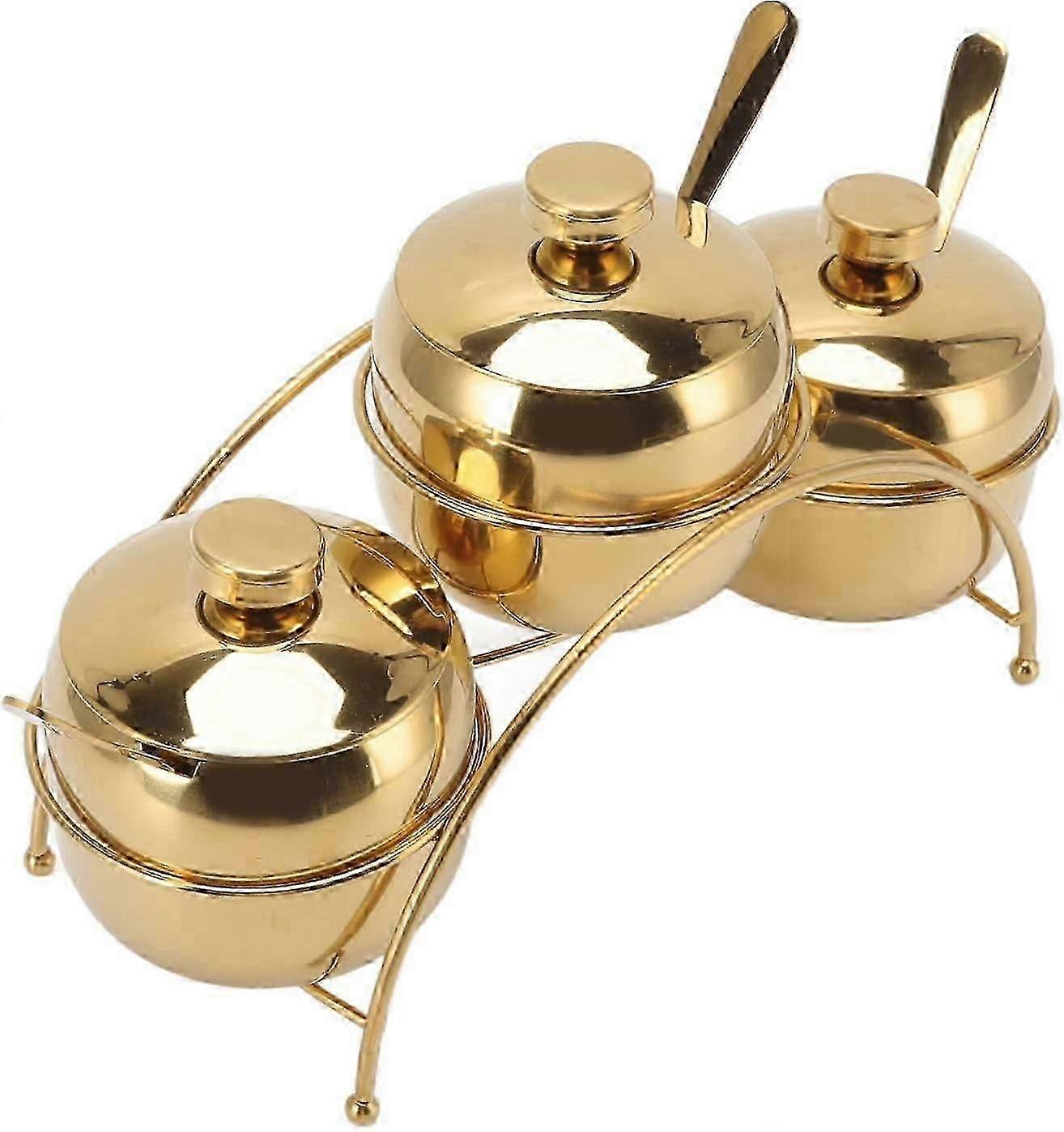 Set di barattoli e cucchiai per condimenti in oro Set di barattoli per condimenti in oro Contenitore per condimenti in acciaio inossidabile Barattoli per condimenti da cucina (oro)