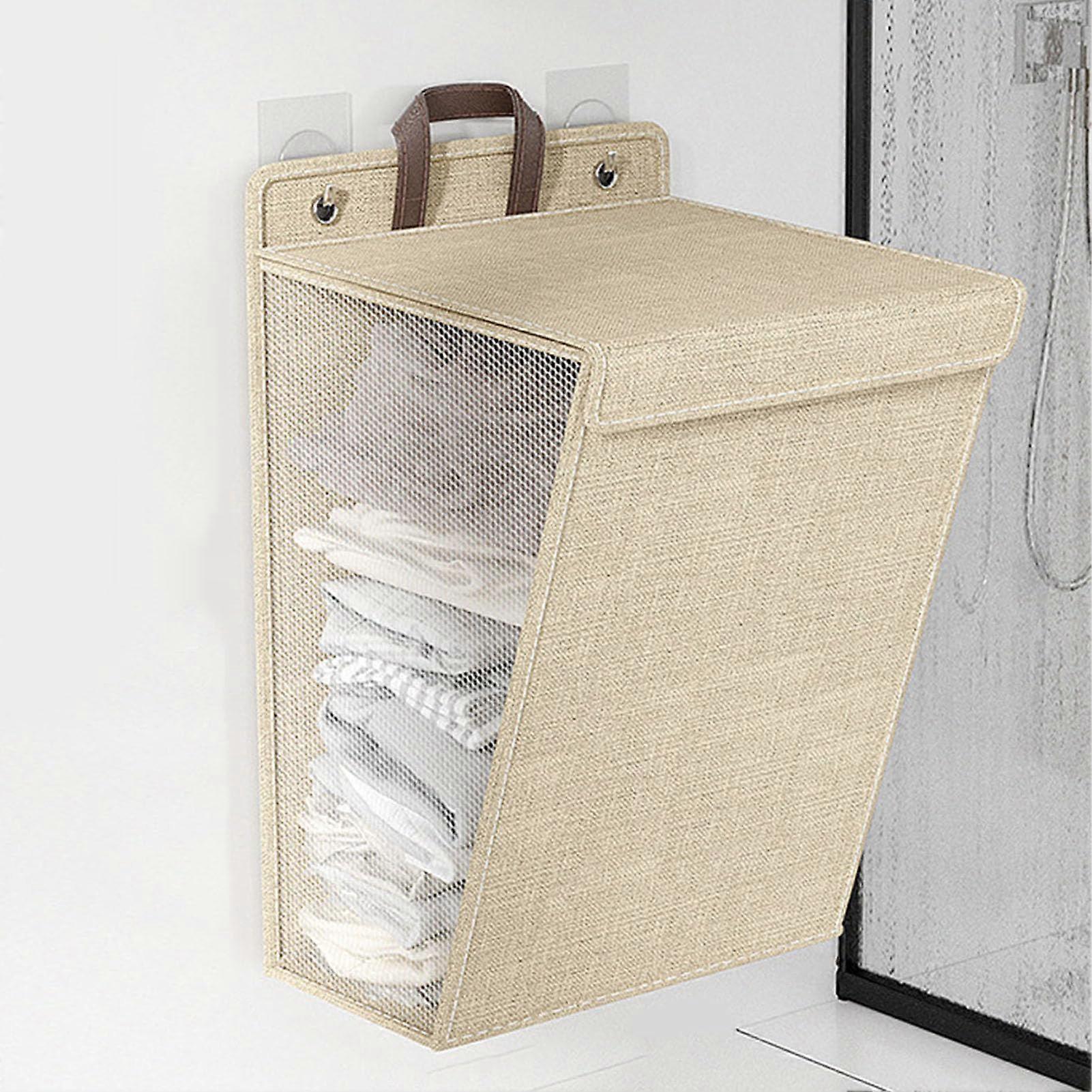 Hanging Laundry Hamper Collapsible Slim Laundry Bags Tall Bin With Handle Beige For Sorting Dirty Clothes
