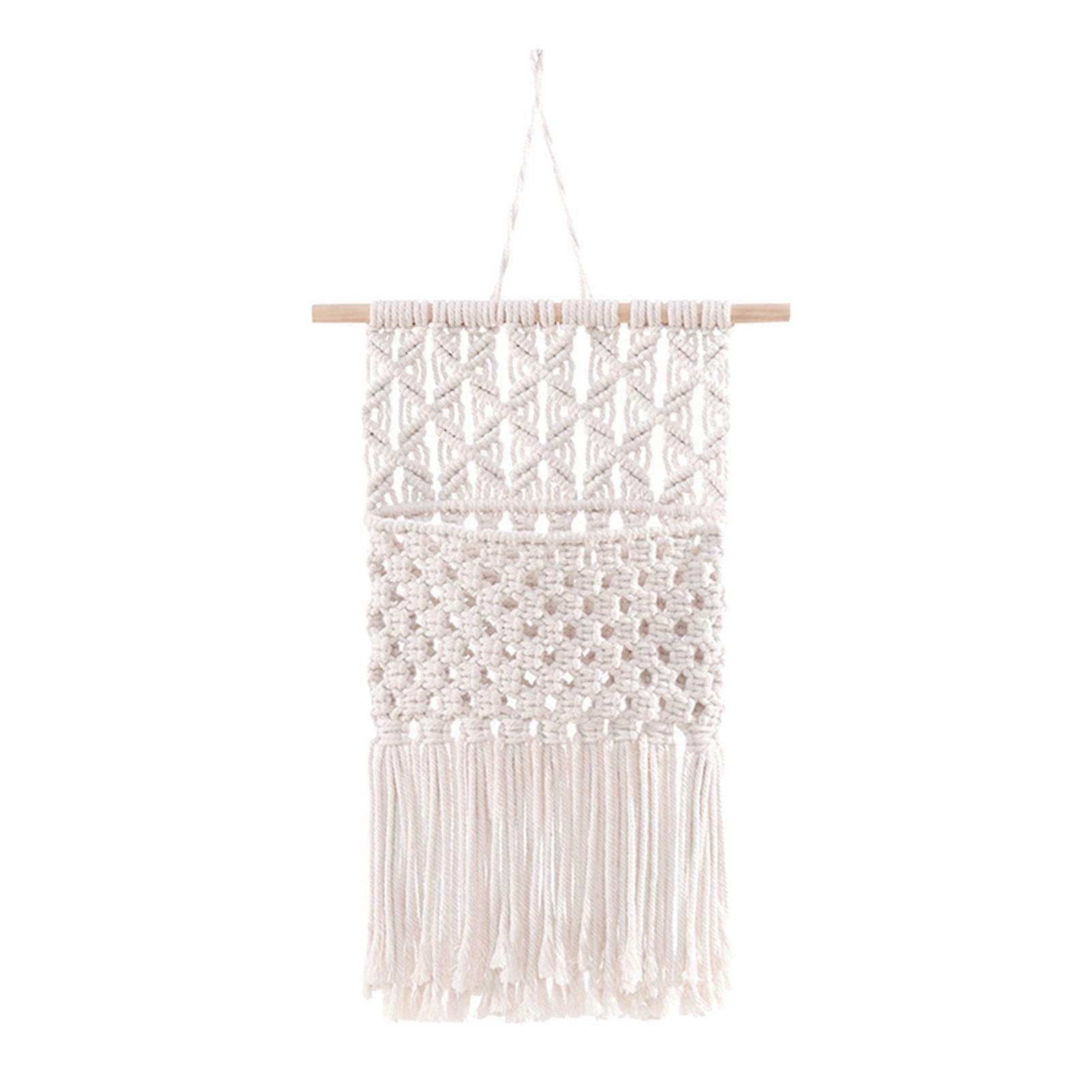 Hesroicy Wall Tapestry with Tassels Boho Style Nice-looking Woven Tapestry with Storage Pocket Home Decor