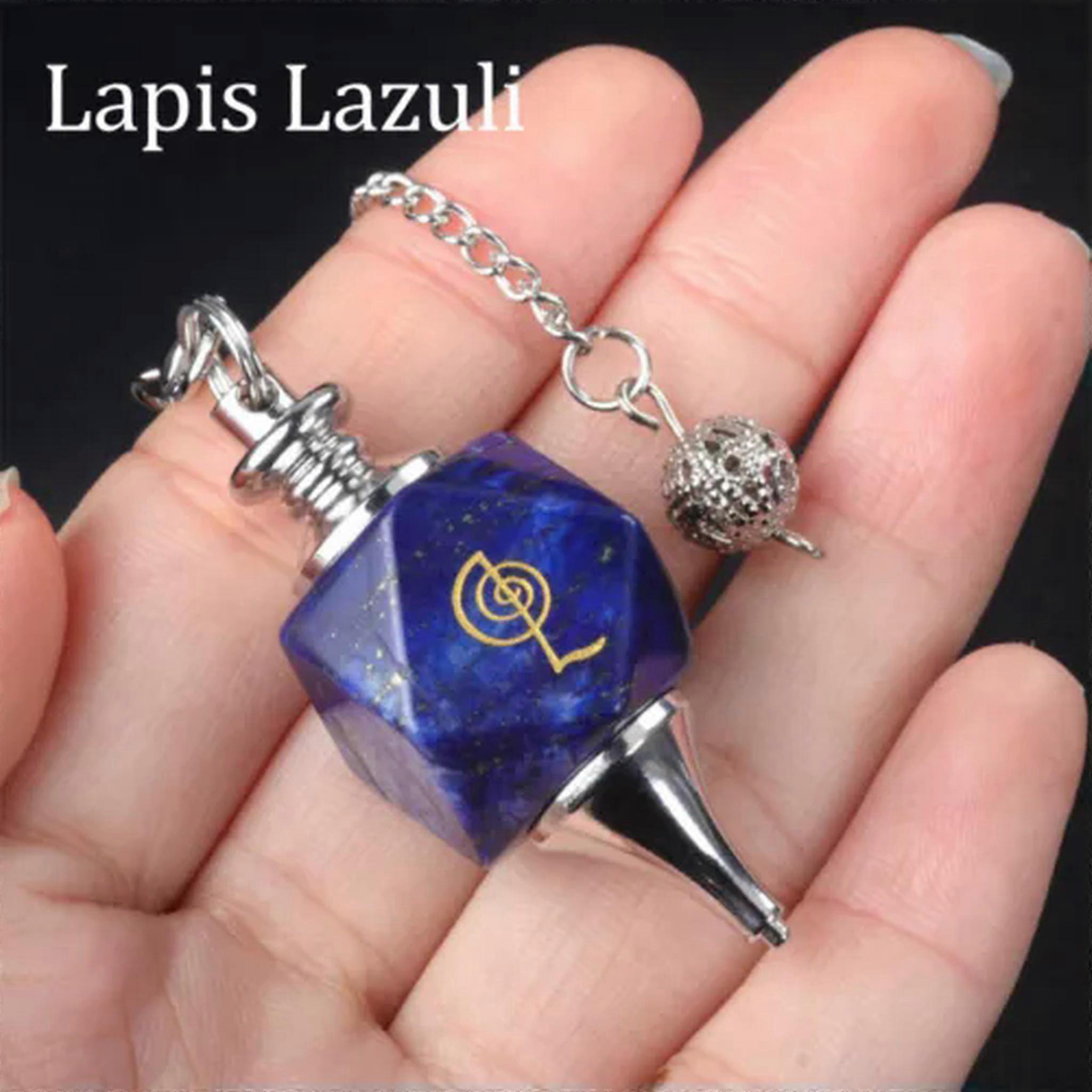 RSAMD 1pc Crystal Cho Ku Rei Pendulum Quartz Runes Chakra Gemstone Pendant Wicca Reiki-Lapis Lazuli-1 PC (Random Pick)