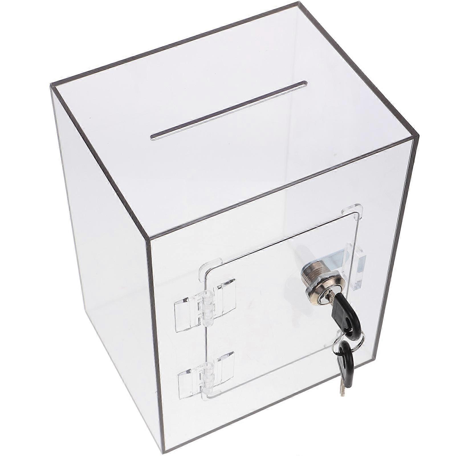 Clear Acrylic Donation Box with Lock for Storage Light Grey Suggestion Box