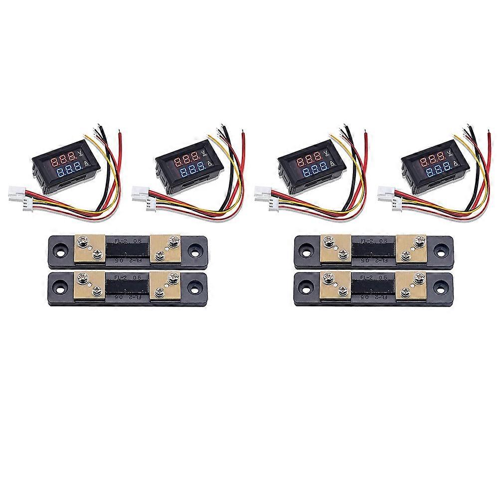 4PCS 0.28Inch Digital Volt Amp Voltmeter Ammeter Meter DC 100V 50A 3 Bits Voltage Current Tester with 50A 75MV Shunt