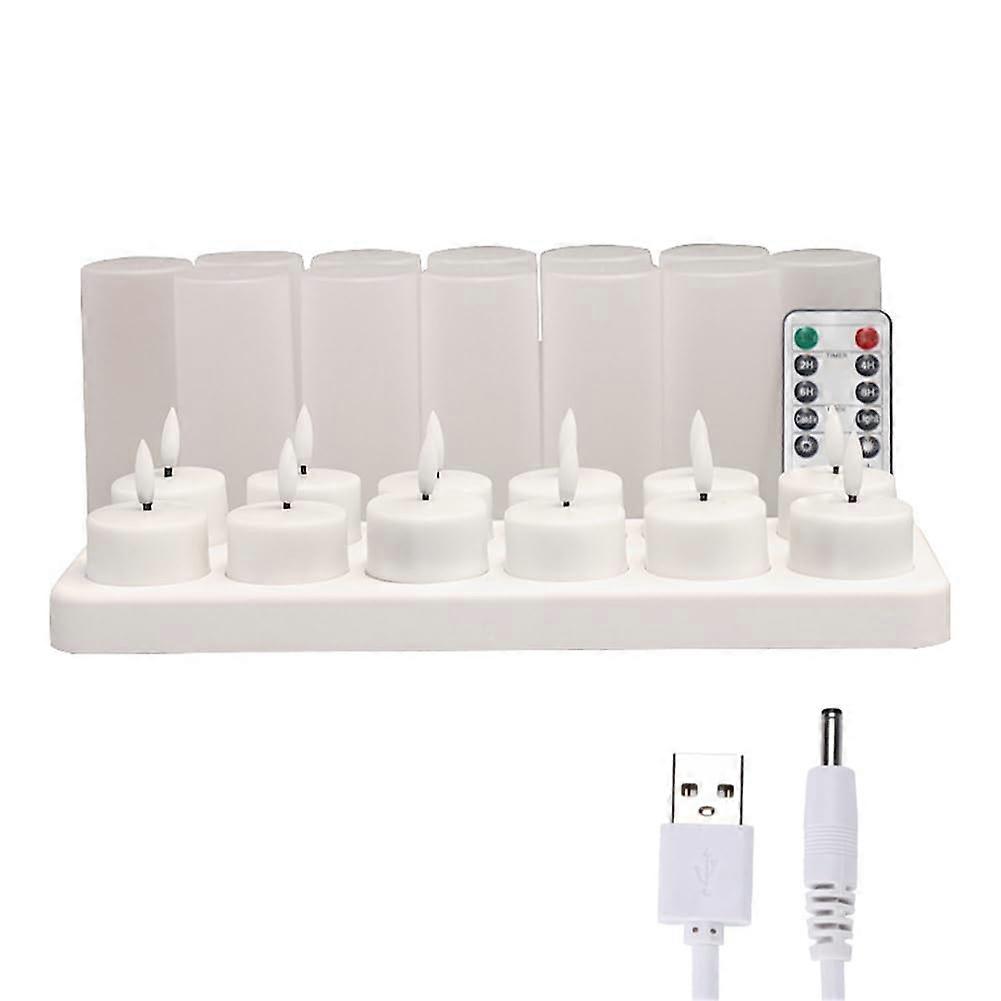 Flameless Candles with Remote Control and Charging Base, 12-Pack USB Rechargeable LED Tea Light Candles for Home Decor